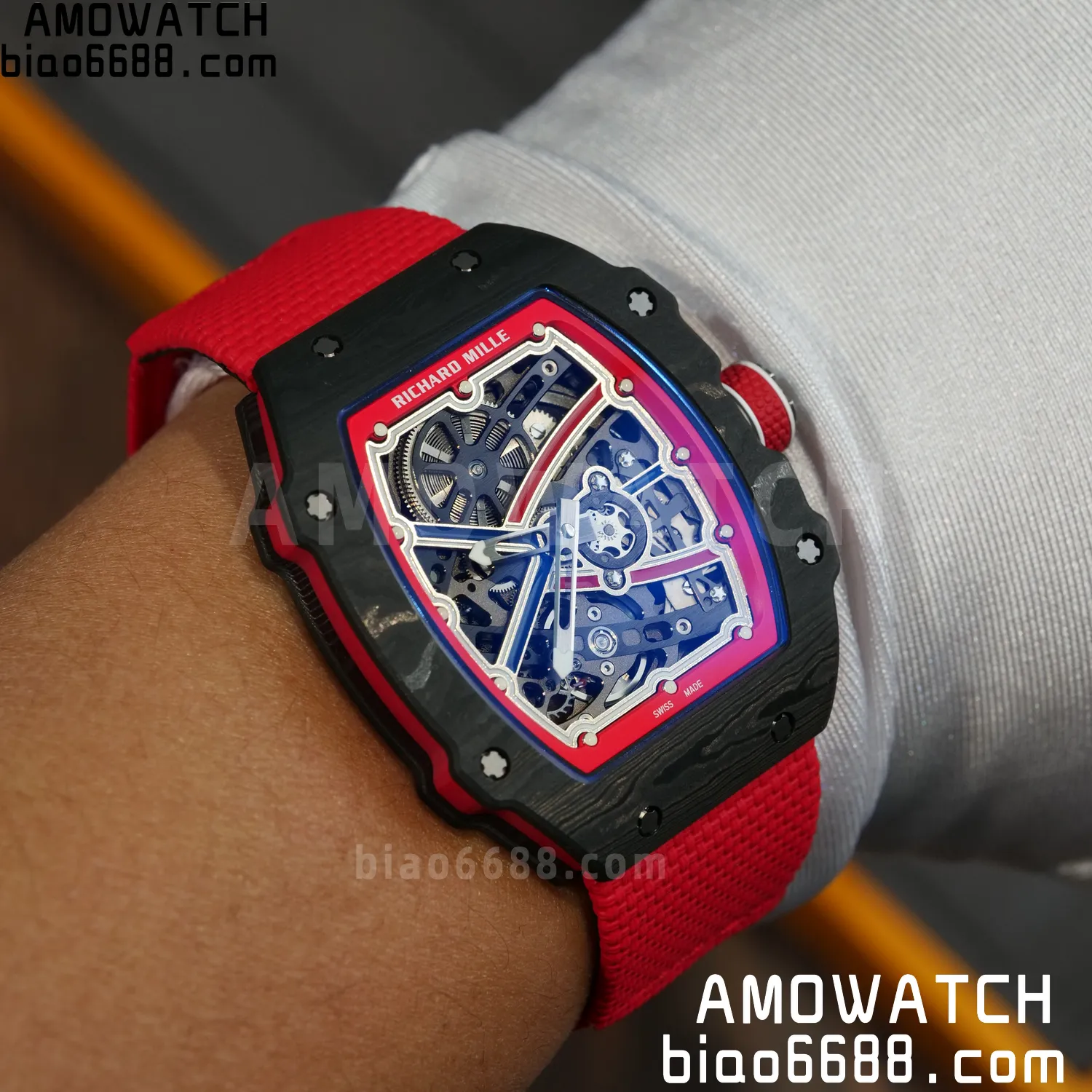 RICHARD MILLE RM67-02 Black NTPT Best Edition Norway Dial on Red Nylon strap CRMA7 Clone V9 92 c49d86a419bc7dc AMO Watch