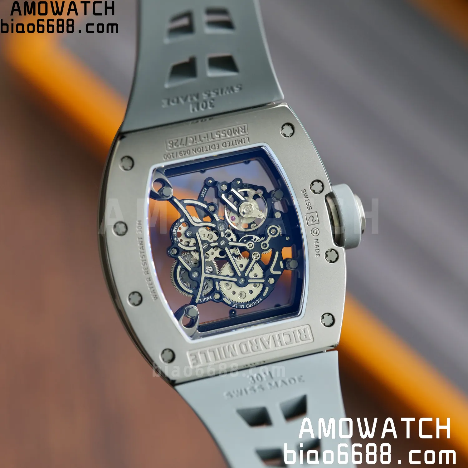 RICHARD MILLE RM055 Gray Ceramic UMI 1:1 Best Edition on Shark Rubber Strap RMUL2 Free Sprung 100 c5633e22e28d13e AMO Watch