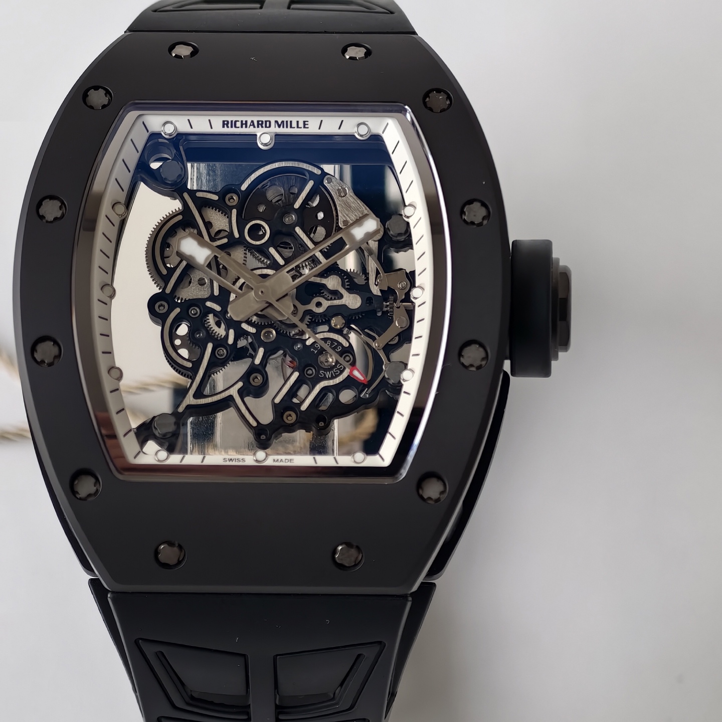 Richard Mille RM055 Black Ceramic UMI 1:1 Best Edition on White Inner Bezel on Shark Rubber Strap RMUL2 Free Sprung 22 c84d85e61ee689f AMO Watch