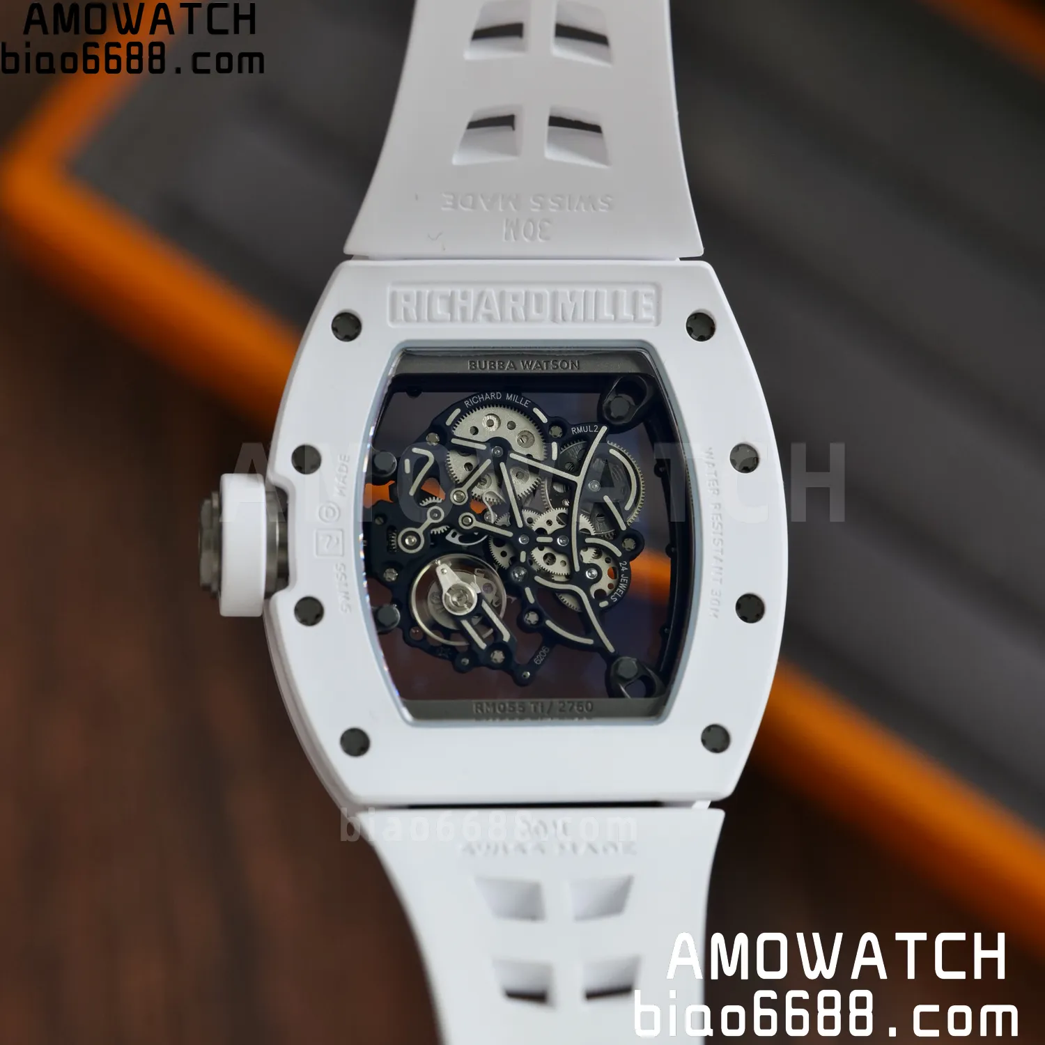 RM055 White Ceramic UMI 1:1 Best Edition on Shark Rubber Strap RMUL2 Free Sprung 80 c97e0c4d6e3ac2d AMO Watch