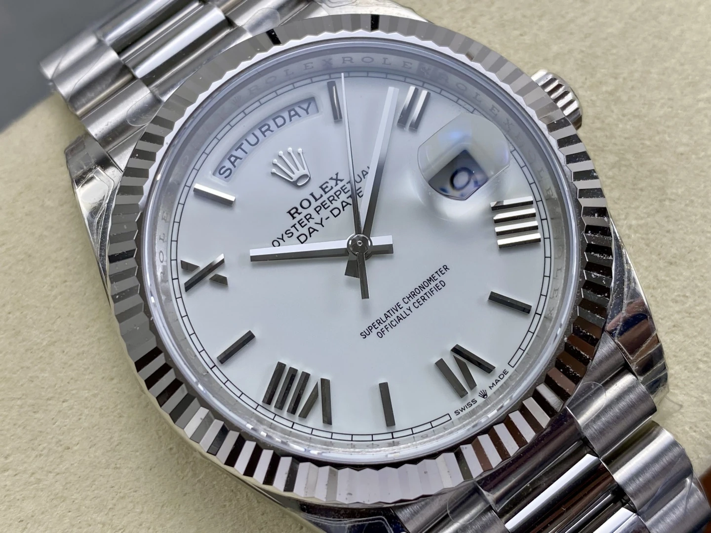Rolex DayDate 228239 40mm VSF 1:1 Best Edition White Roman Dial Fluted Bezel 3255 27 ccaf64b6ff01d10 阿默表行AmoWatch