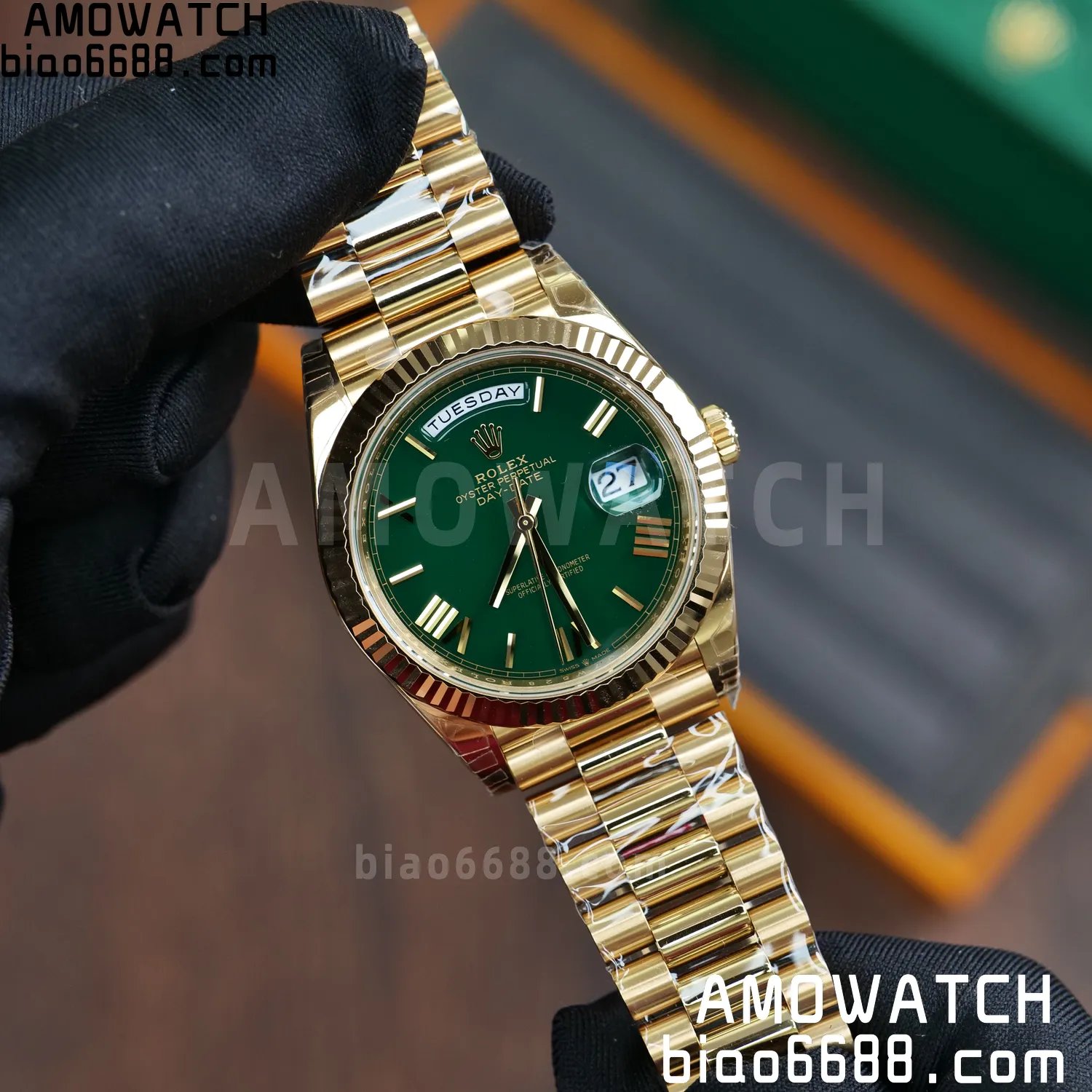 Rolex DayDate 228238 YG 40mm VSF 1:1 Best Edition Green Roman Dial Fluted Bezel 3255 61 cd10a7c74973ac8 AMO Watch