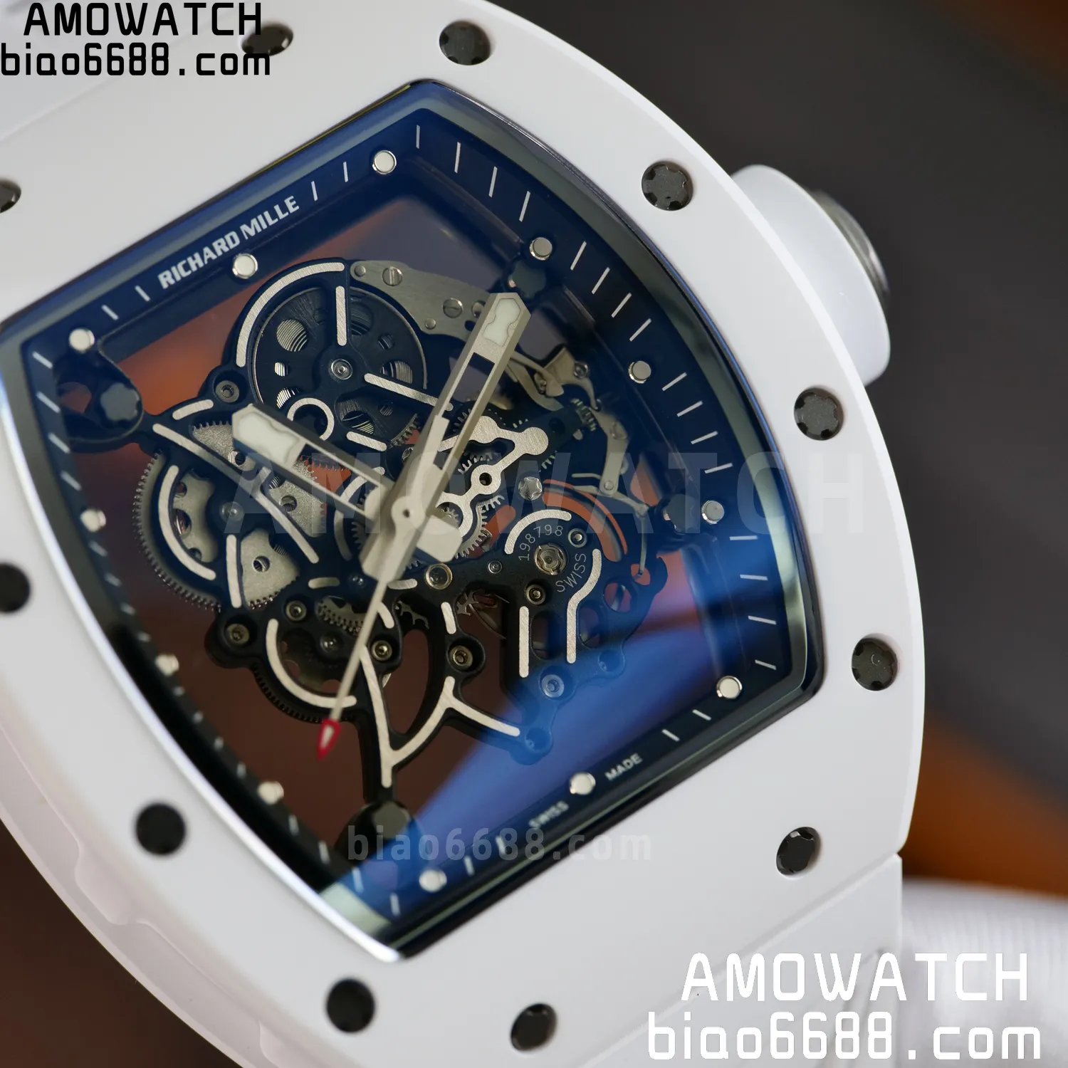 RM055 White Ceramic UMI 1:1 Best Edition on Shark Rubber Strap RMUL2 Free Sprung 77 ce550dc94f2b2c2 AMO Watch
