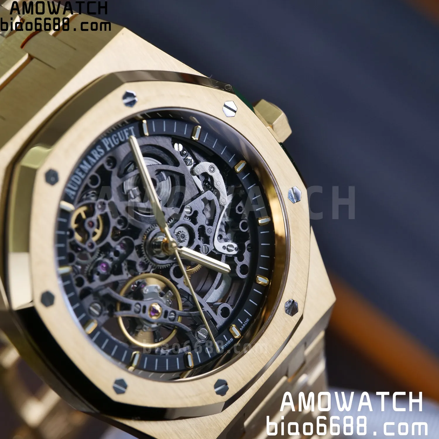Custom Made AP Royal Oak 41mm Skeleton 15407 YG 18K Real Yellow Gold Plating 81 d069d62bf76b4c0 阿默表行AmoWatch
