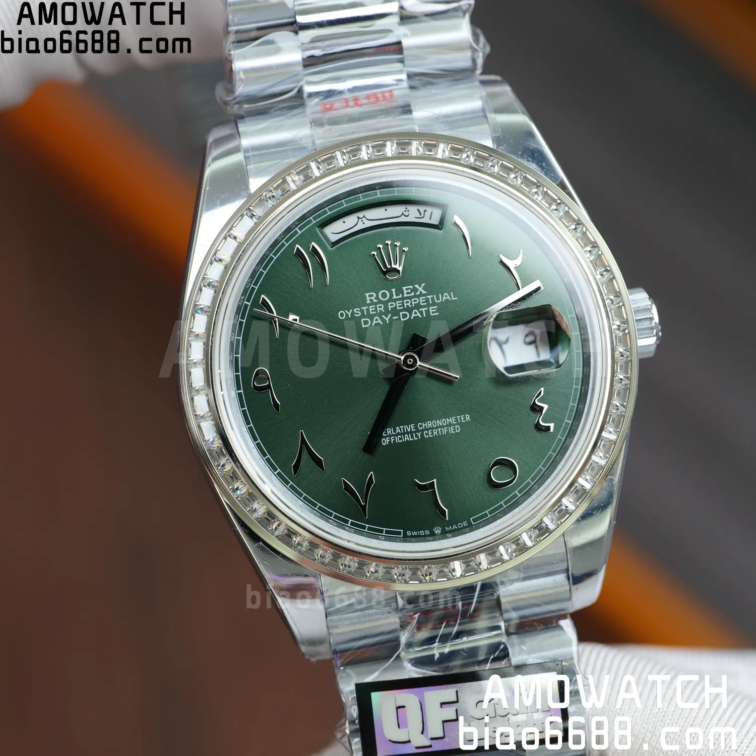 Rolex DayDate 228396 40mm QF 1:1 Best Edition Ice Green Roman Dial Diamond Bezel V6(Tungsten Heavy Version) 83 d1965285402ceba AMO Watch