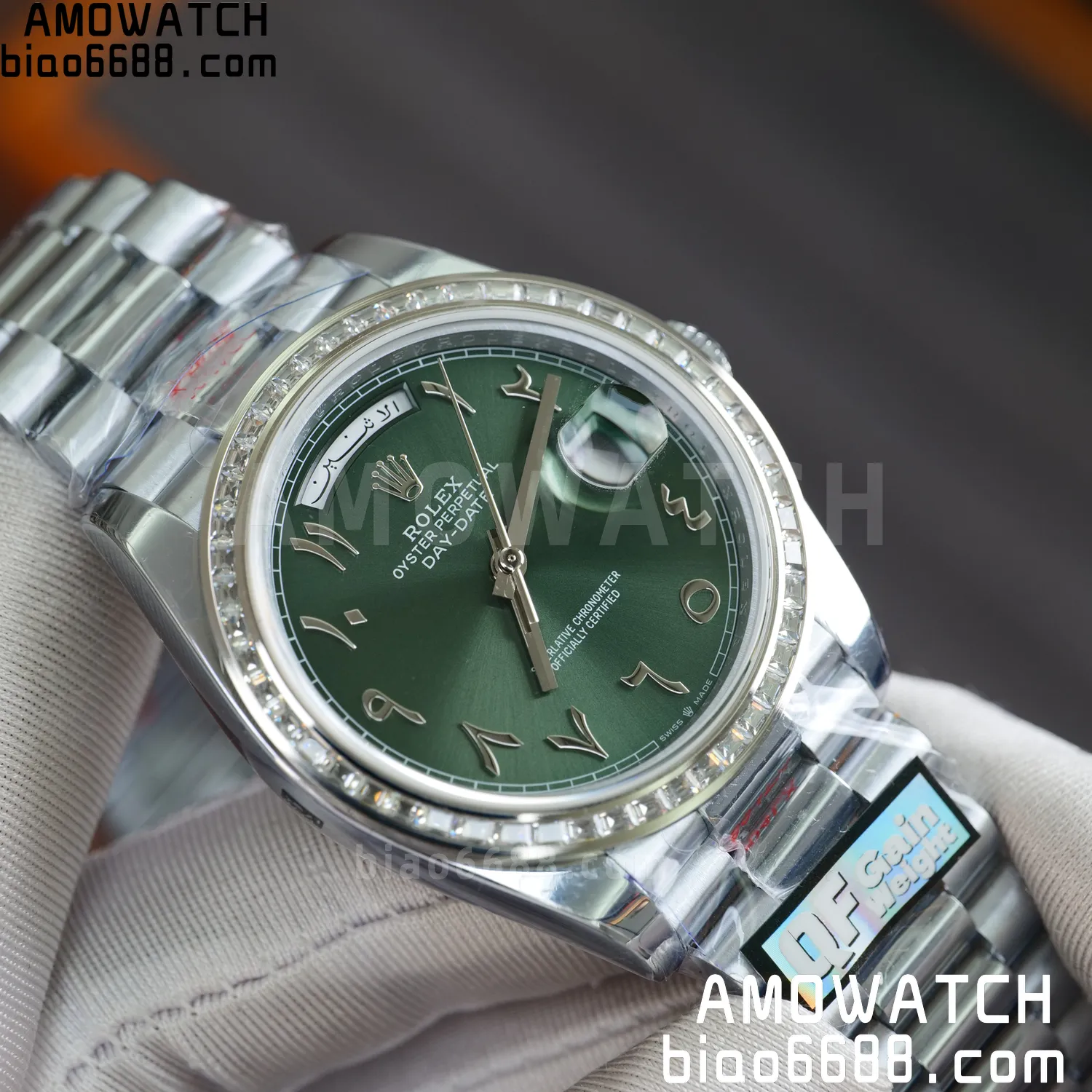 Rolex DayDate 228396 40mm QF 1:1 Best Edition Ice Green Roman Dial Diamond Bezel V6(Tungsten Heavy Version) 79 d2ae9af00908d46 AMO Watch