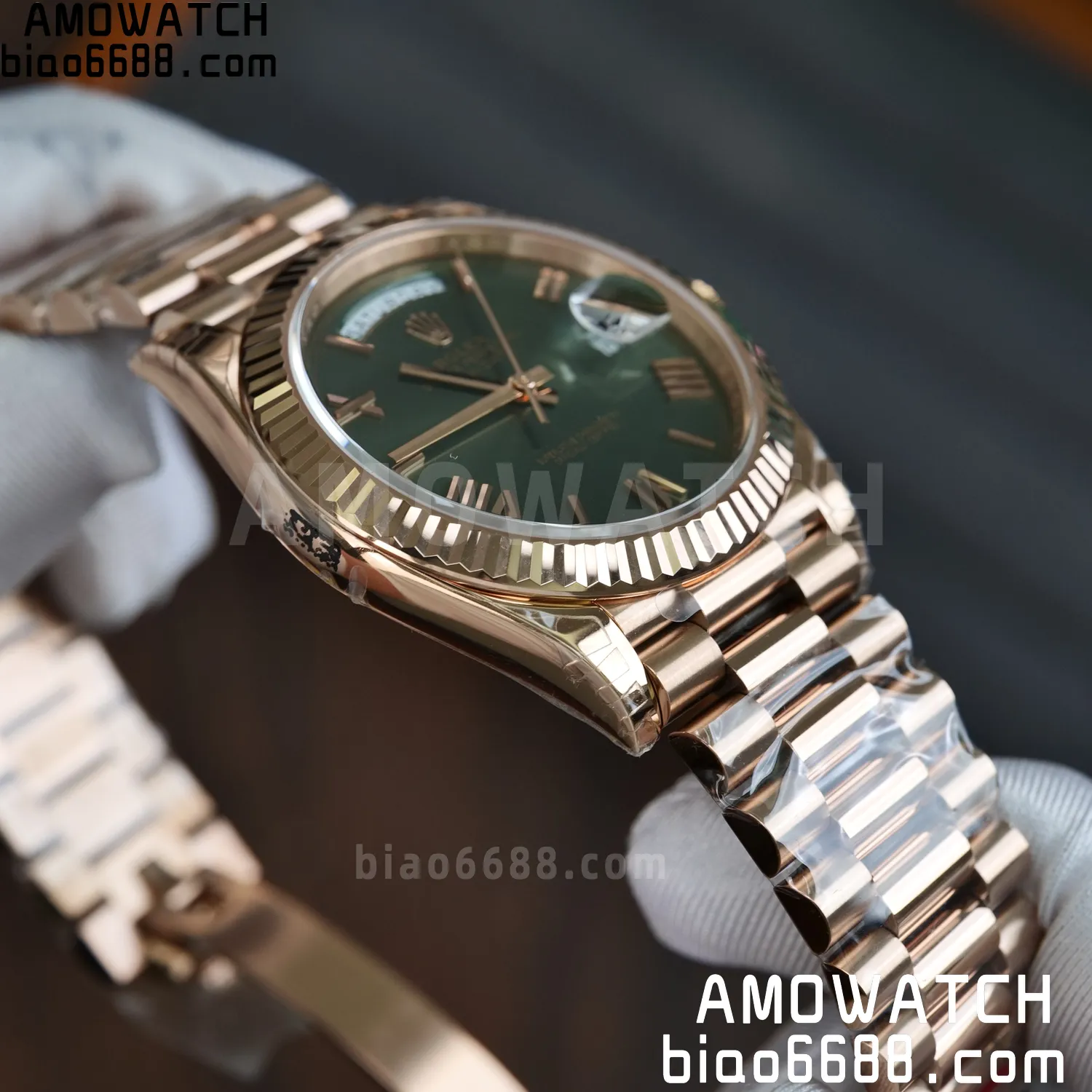 Rolex DayDate 228235 RG 40mm VSF 1:1 Best Edition Green Roman Dial Fluted Bezel 3255 69 d5a3dabeaad4640 阿默表行AmoWatch