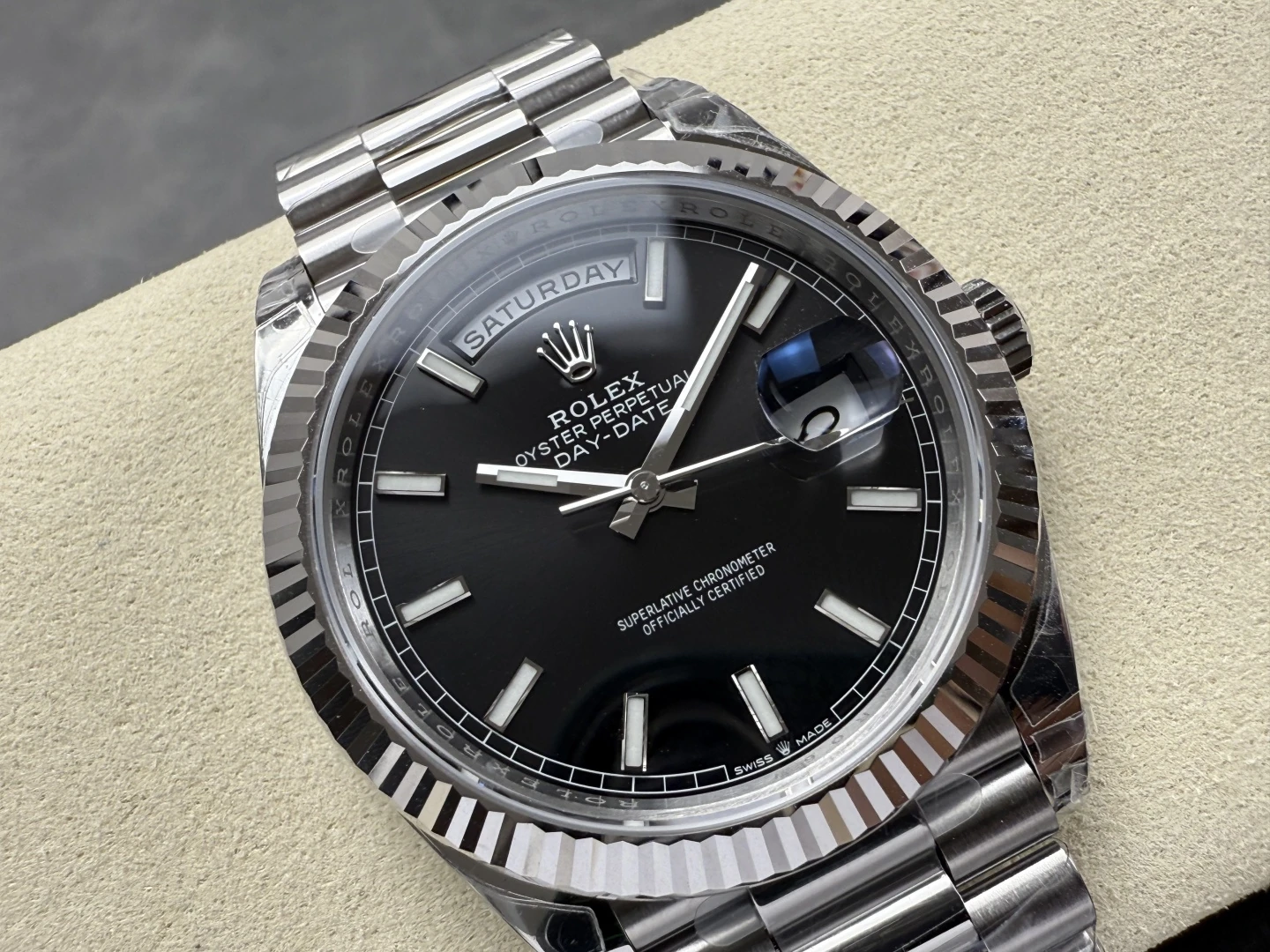 Rolex DayDate 228239 40mm VSF 1:1 Best Edition Black Dial Fluted Bezel 3255 30 d69d4f3d6612234 阿默表行AmoWatch