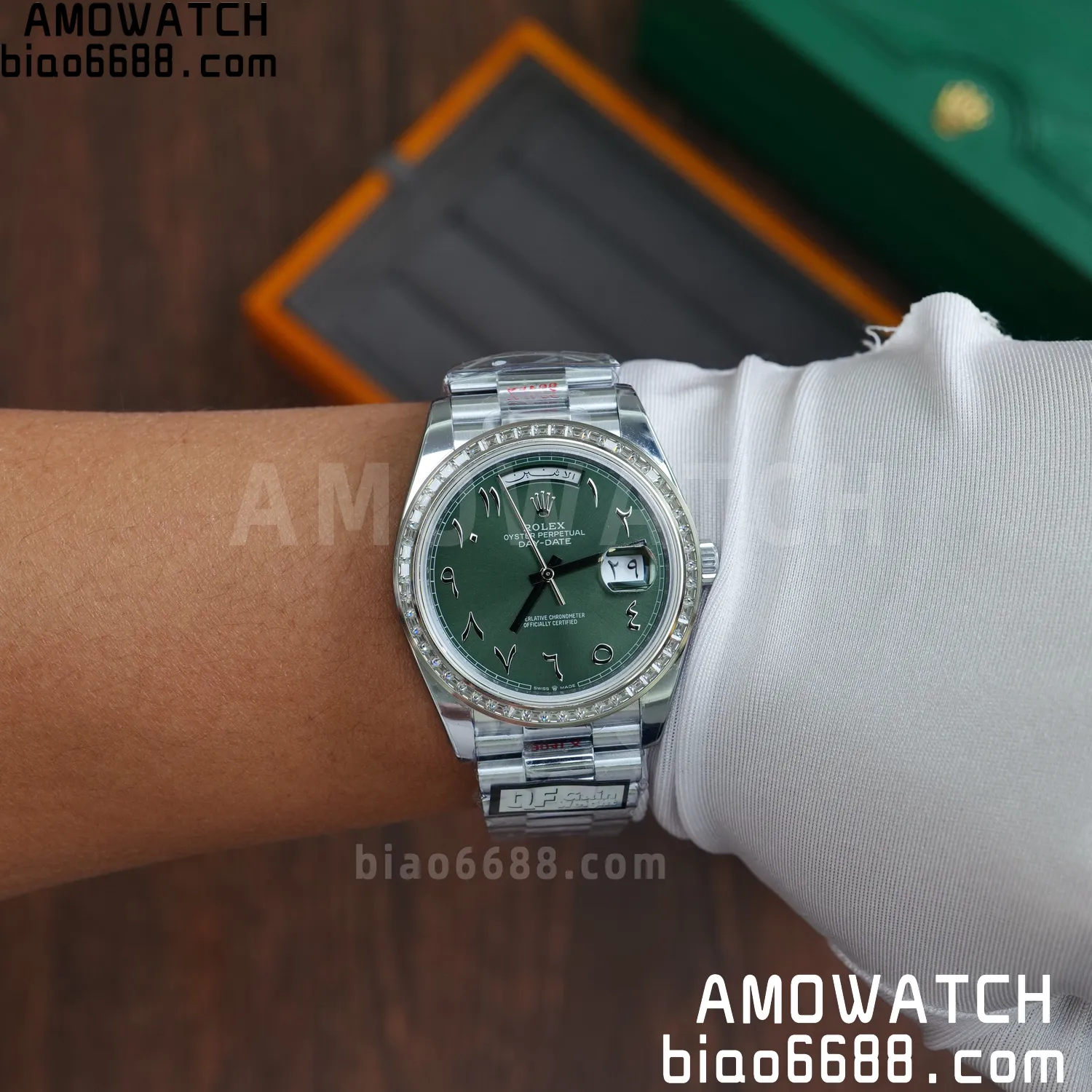 Rolex DayDate 228396 40mm QF 1:1 Best Edition Ice Green Roman Dial Diamond Bezel V6(Tungsten Heavy Version) 93 d9645a8c6087548 AMO Watch