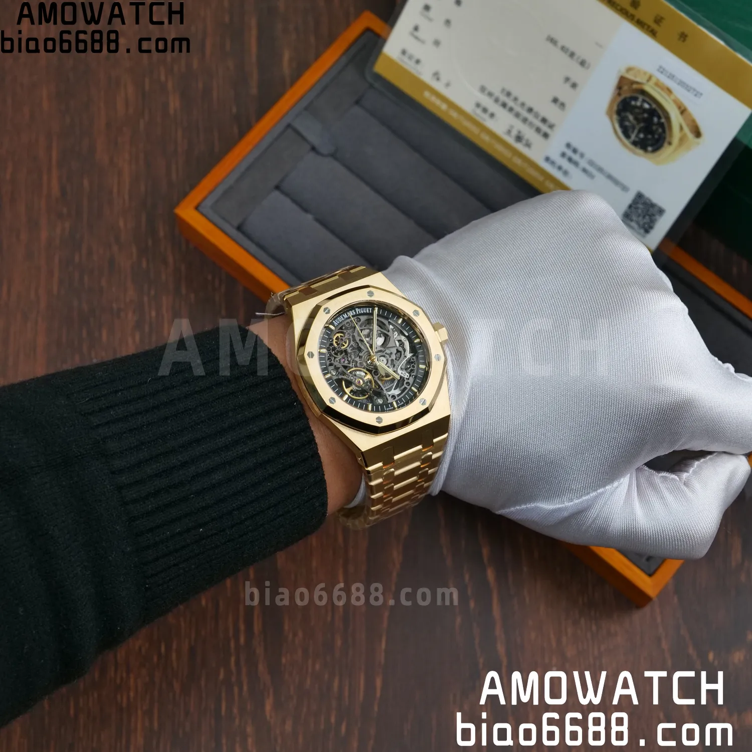 Custom Made AP Royal Oak 41mm Skeleton 15407 YG 18K Real Yellow Gold Plating 86 da5710b26679300 阿默表行AmoWatch
