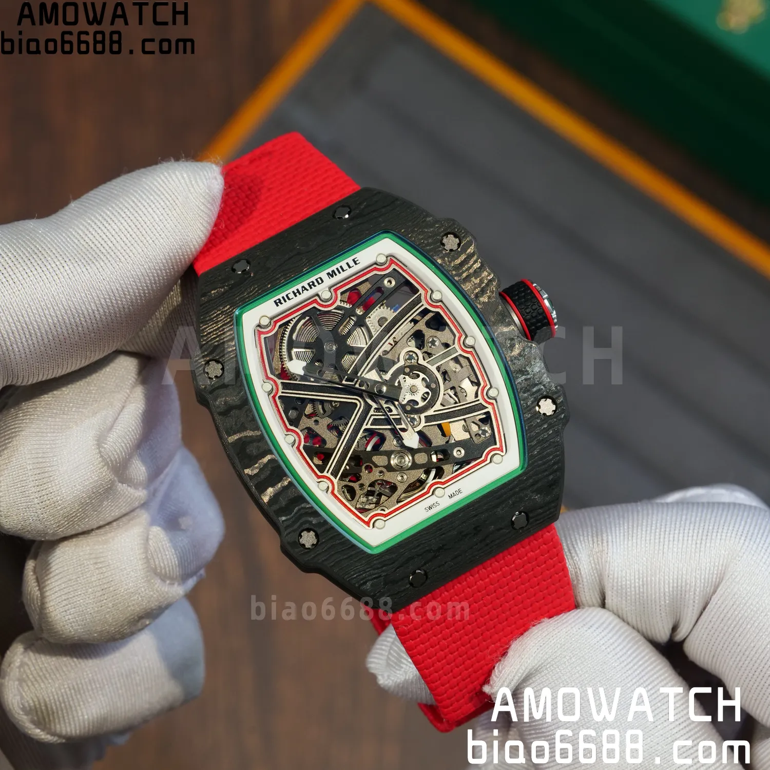 RICHARD MILLE RM67-02 Black NTPT Best Edition Italy Dial on Red Nylon strap CRMA7 Clone V9 75 dc56b99bfc84111 AMO Watch