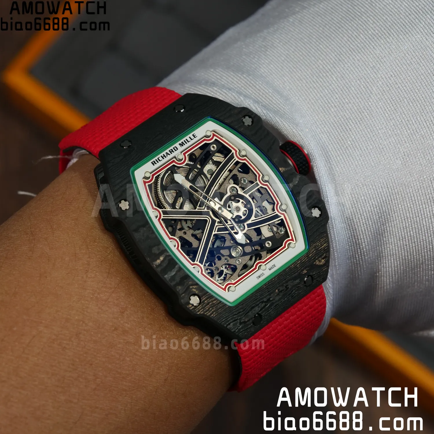 RICHARD MILLE RM67-02 Black NTPT Best Edition Italy Dial on Red Nylon strap CRMA7 Clone V9 100 de0f58c730f5cc5 AMO Watch