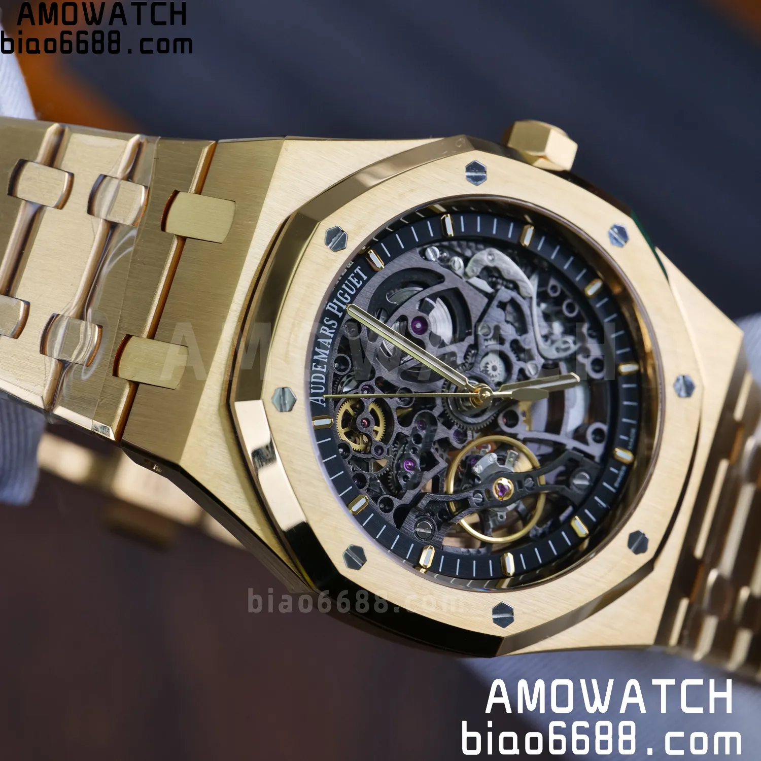 Custom Made AP Royal Oak 41mm Skeleton 15407 YG 18K Real Yellow Gold Plating 76 dfeb58e6557c8cc 阿默表行AmoWatch
