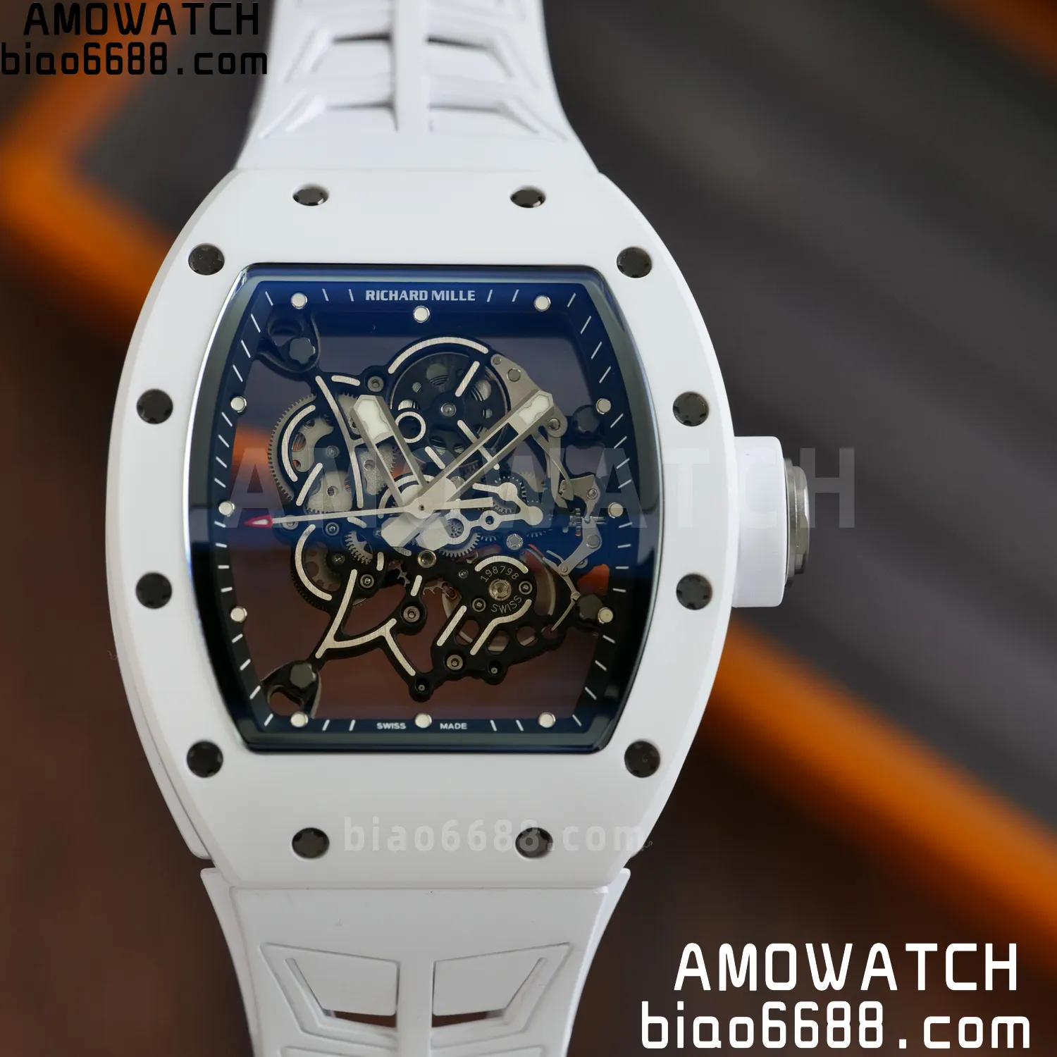 RM055 White Ceramic UMI 1:1 Best Edition on Shark Rubber Strap RMUL2 Free Sprung 67 e116dba98b034bd AMO Watch