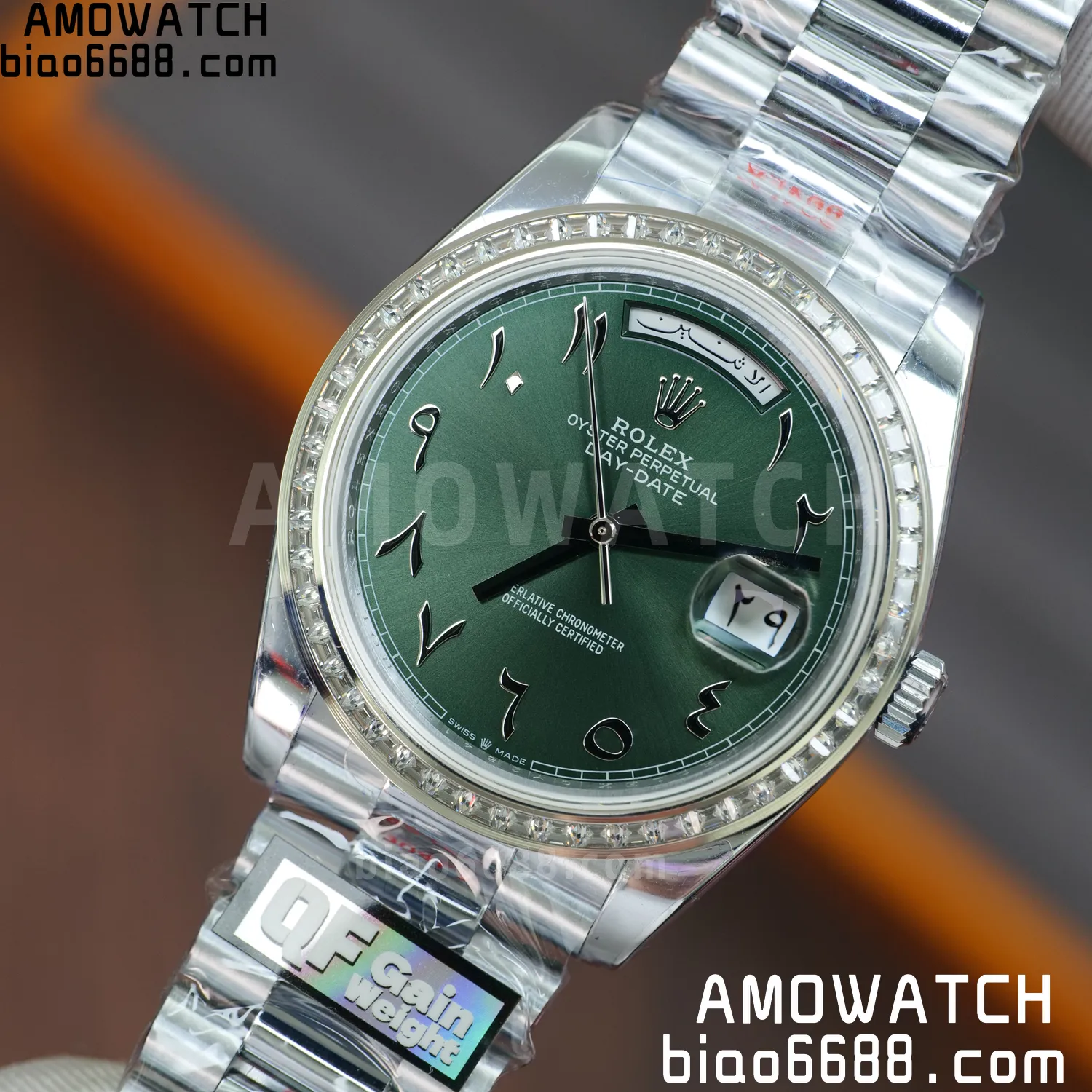 Rolex DayDate 228396 40mm QF 1:1 Best Edition Ice Green Roman Dial Diamond Bezel V6(Tungsten Heavy Version) 84 e5a25990ab14b01 AMO Watch
