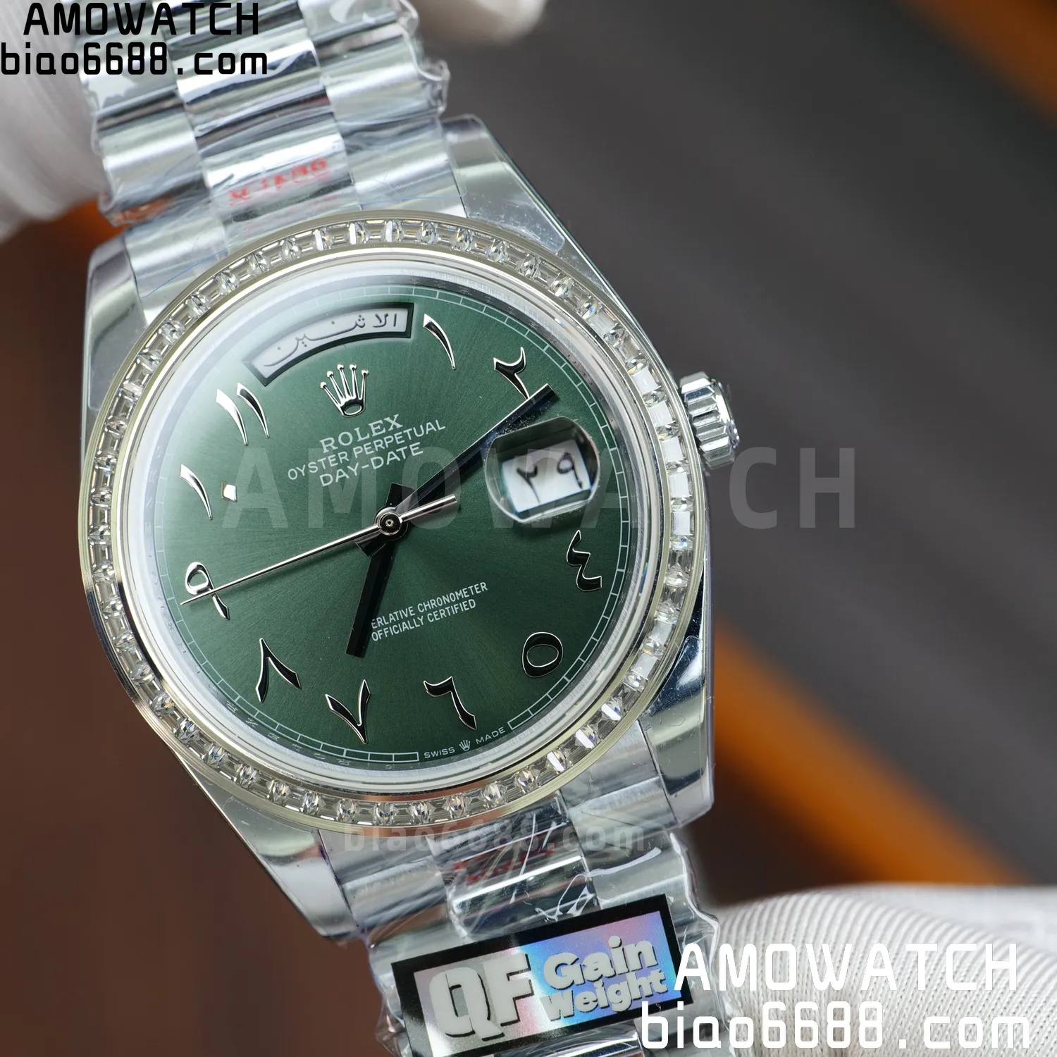 Rolex DayDate 228396 40mm QF 1:1 Best Edition Ice Green Roman Dial Diamond Bezel V6(Tungsten Heavy Version) 82 e683f8774076b33 AMO Watch