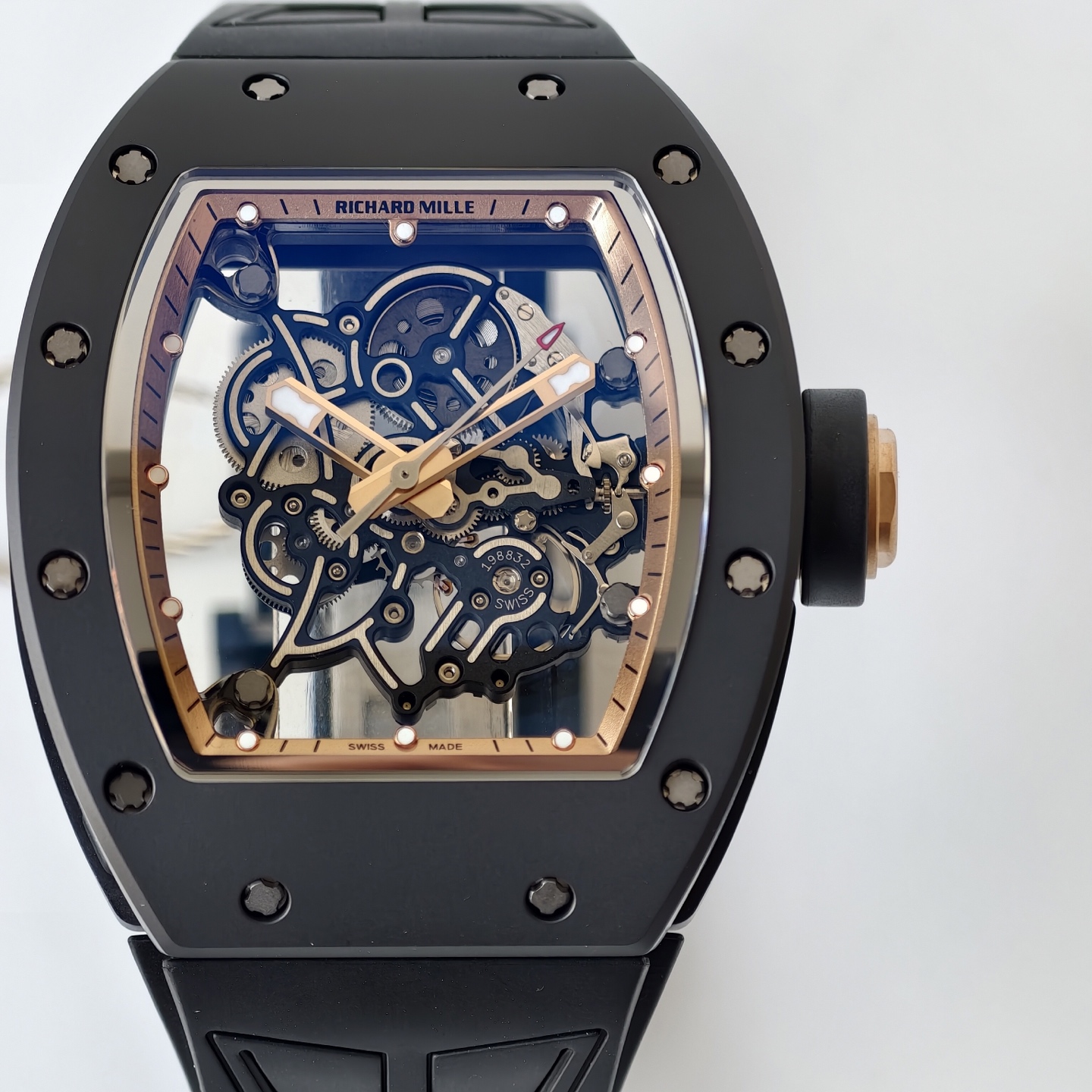 RM055 Black Ceramic UMI 1:1 Best Edition on Black/RG Inner Bezel on Shark Rubber Strap RMUL2 Free Sprung 22 e7e4362c126a378 AMO Watch