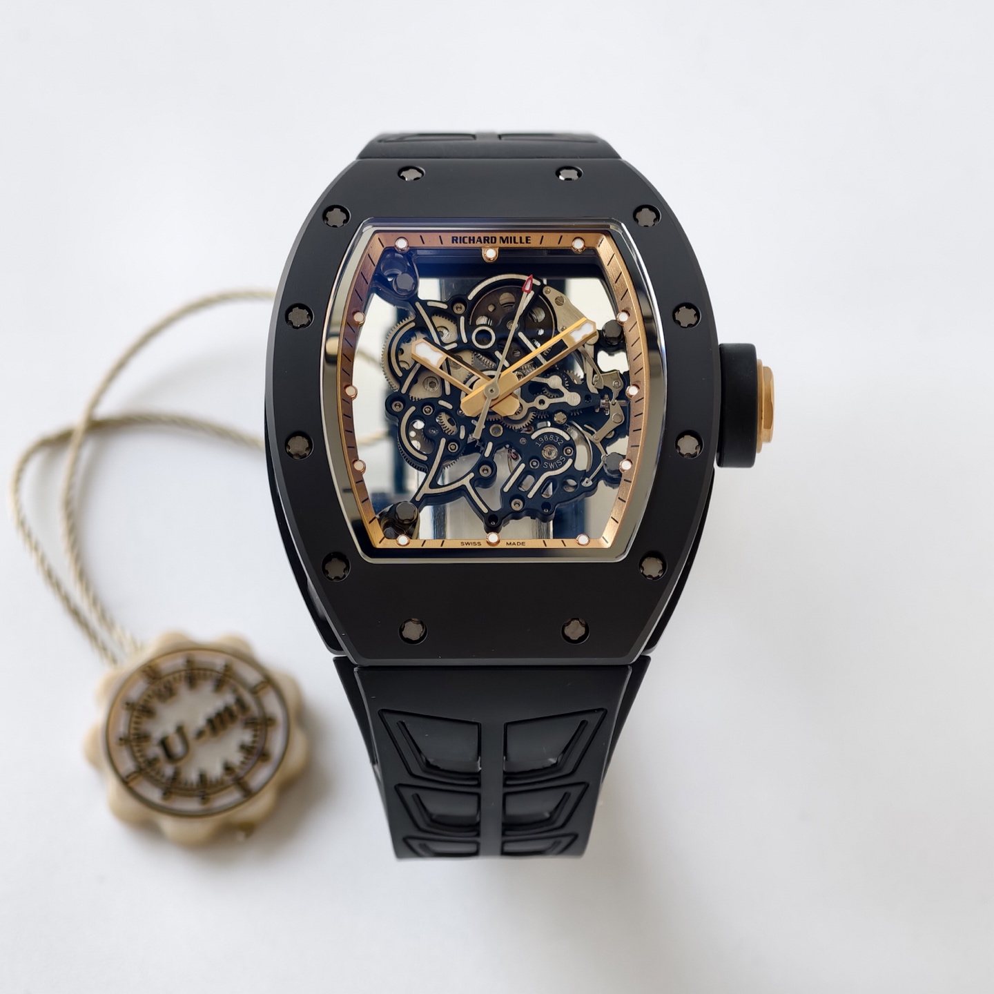 RM055 Black Ceramic UMI 1:1 Best Edition on Black/RG Inner Bezel on Shark Rubber Strap RMUL2 Free Sprung 19 e8f2d80587d2e76 AMO Watch