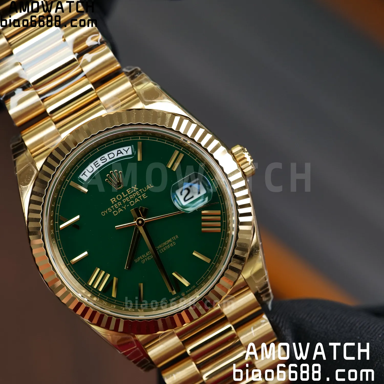 Rolex DayDate 228238 YG 40mm VSF 1:1 Best Edition Green Roman Dial Fluted Bezel 3255 75 e9b8e331ce5fac4 AMO Watch