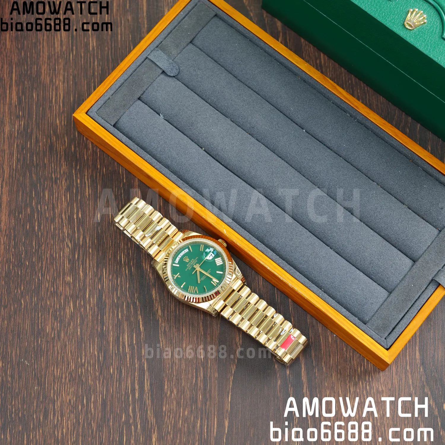 Rolex DayDate 228238 YG 40mm VSF 1:1 Best Edition Green Roman Dial Fluted Bezel 3255 59 ebfaca6ad616705 AMO Watch