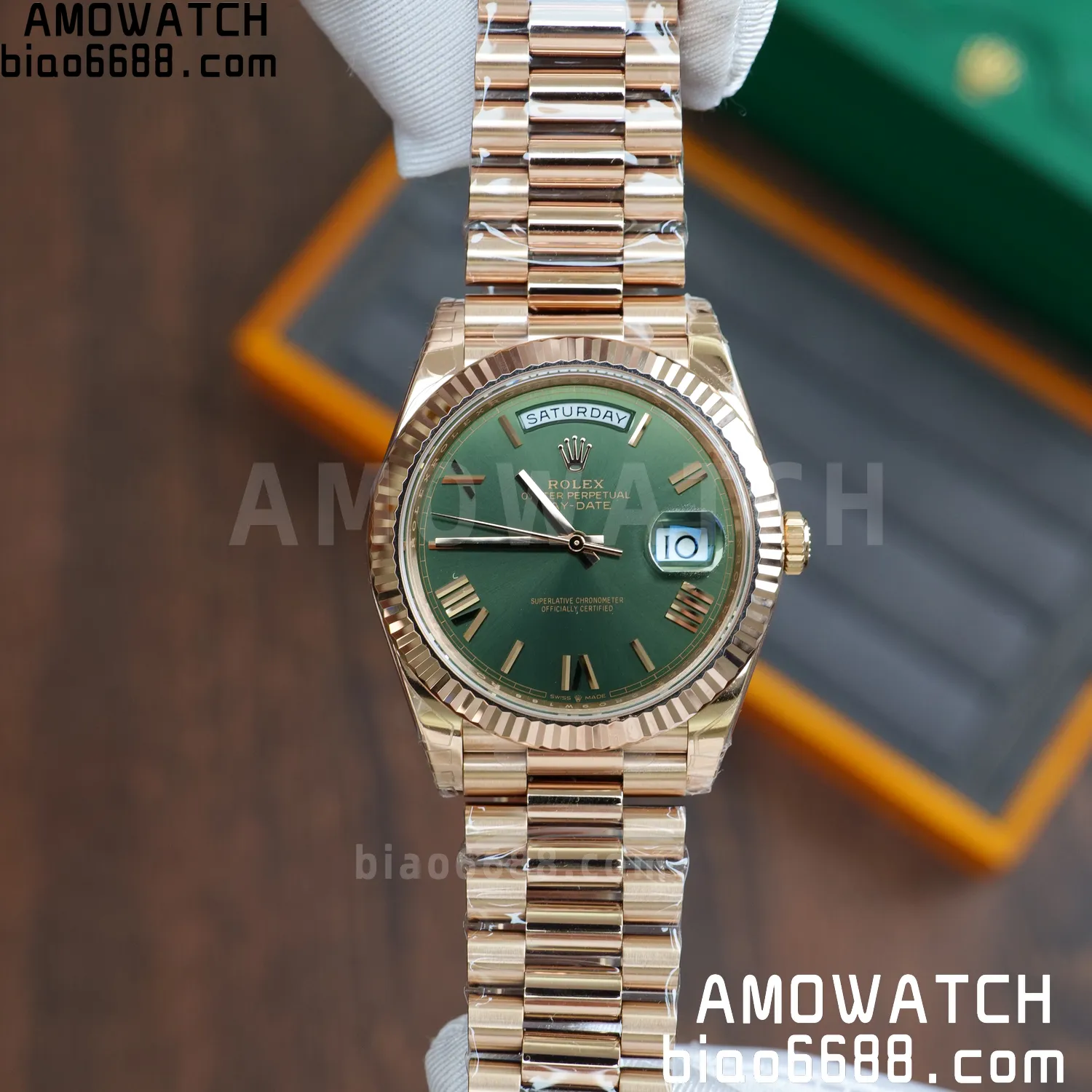 Rolex DayDate 228235 RG 40mm VSF 1:1 Best Edition Green Roman Dial Fluted Bezel 3255 66 edbf74bab74ac86 阿默表行AmoWatch