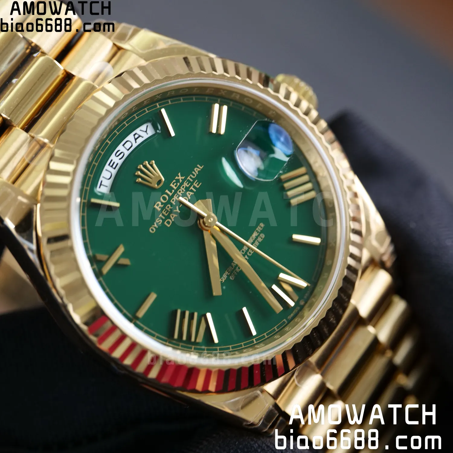 Rolex DayDate 228238 YG 40mm VSF 1:1 Best Edition Green Roman Dial Fluted Bezel 3255 79 ef78c9282d805ac AMO Watch