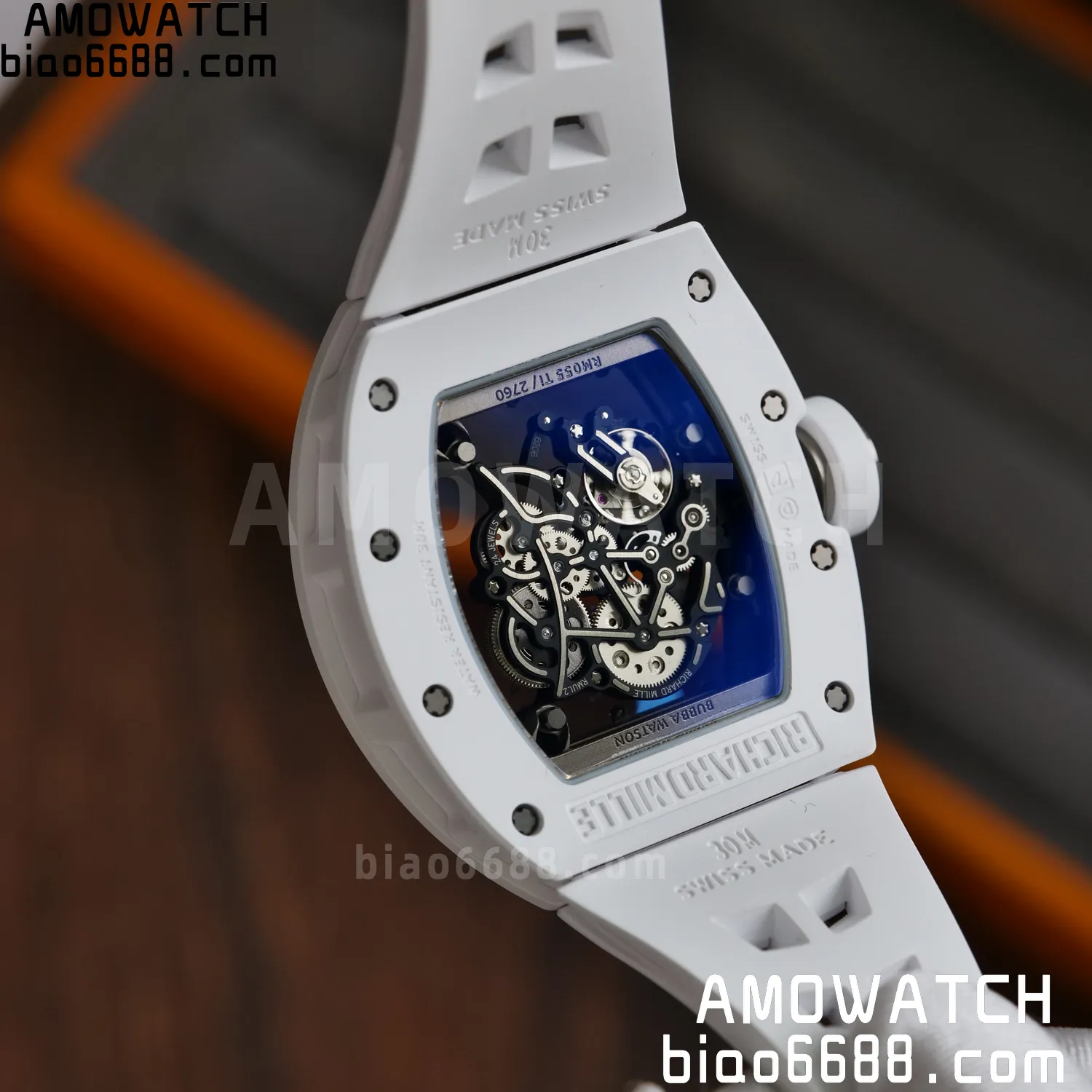 RM055 White Ceramic UMI 1:1 Best Edition on Shark Rubber Strap RMUL2 Free Sprung 79 efd793caeb638ed AMO Watch
