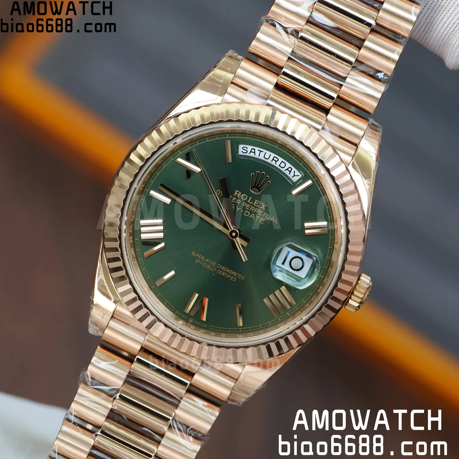 Rolex DayDate 228235 RG 40mm VSF 1:1 Best Edition Green Roman Dial Fluted Bezel 3255 77 f08472a06621a2a 阿默表行AmoWatch