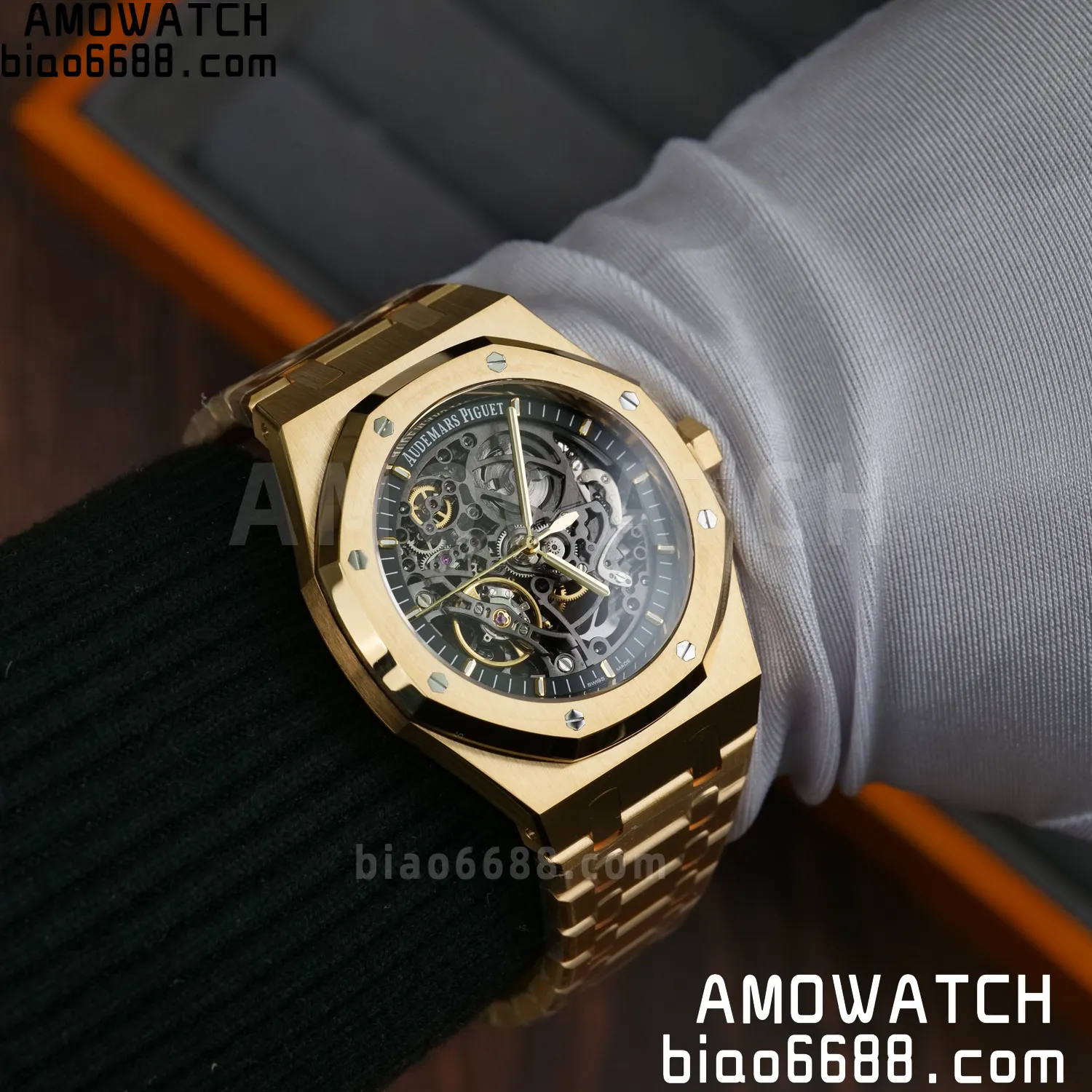 Custom Made AP Royal Oak 41mm Skeleton 15407 YG 18K Real Yellow Gold Plating 87 f19a76596bfd92c 阿默表行AmoWatch