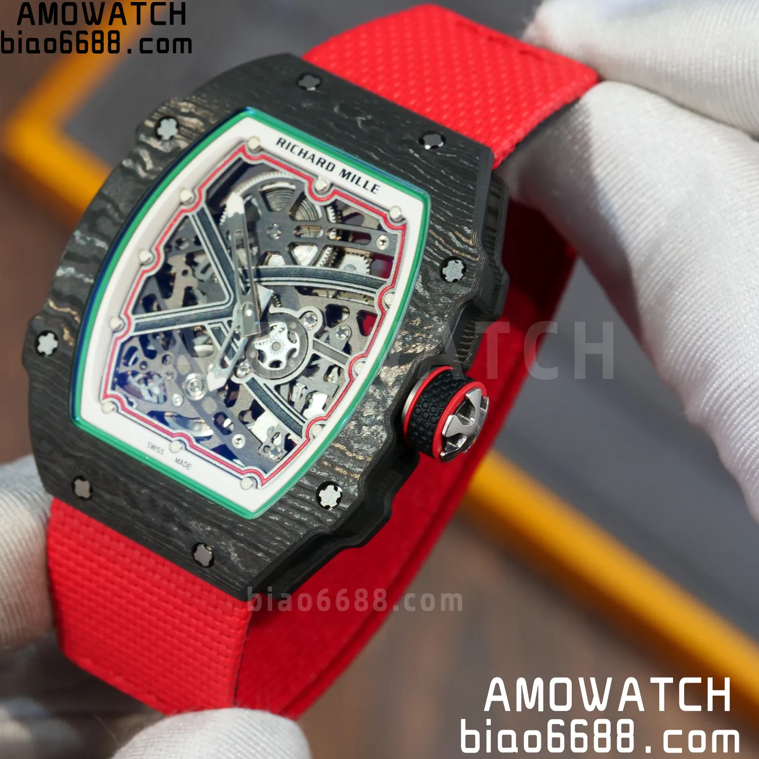 RICHARD MILLE RM67-02 Black NTPT Best Edition Italy Dial on Red Nylon strap CRMA7 Clone V9 85 f2c228fa49f2b4b AMO Watch