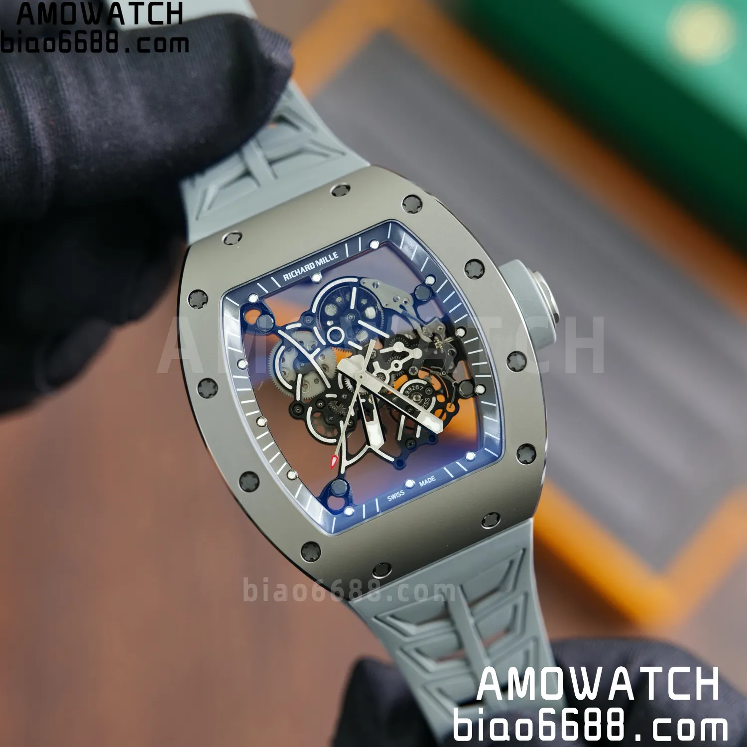 RICHARD MILLE RM055 Gray Ceramic UMI 1:1 Best Edition on Shark Rubber Strap RMUL2 Free Sprung 80 f30e78b1c3c146b AMO Watch