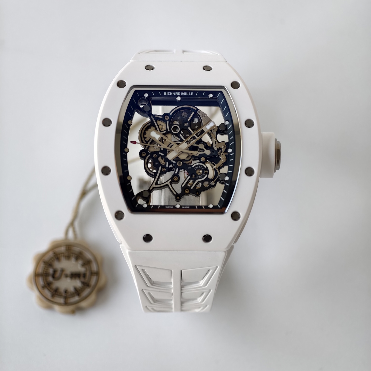 RM055 White Ceramic UMI 1:1 Best Edition on Shark Rubber Strap RMUL2 Free Sprung 19 f3d01b90a137ca3 AMO Watch