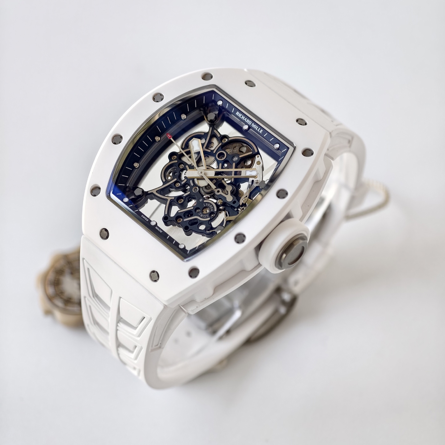RM055 White Ceramic UMI 1:1 Best Edition on Shark Rubber Strap RMUL2 Free Sprung 20 fa5c54c3dfa87fb AMO Watch