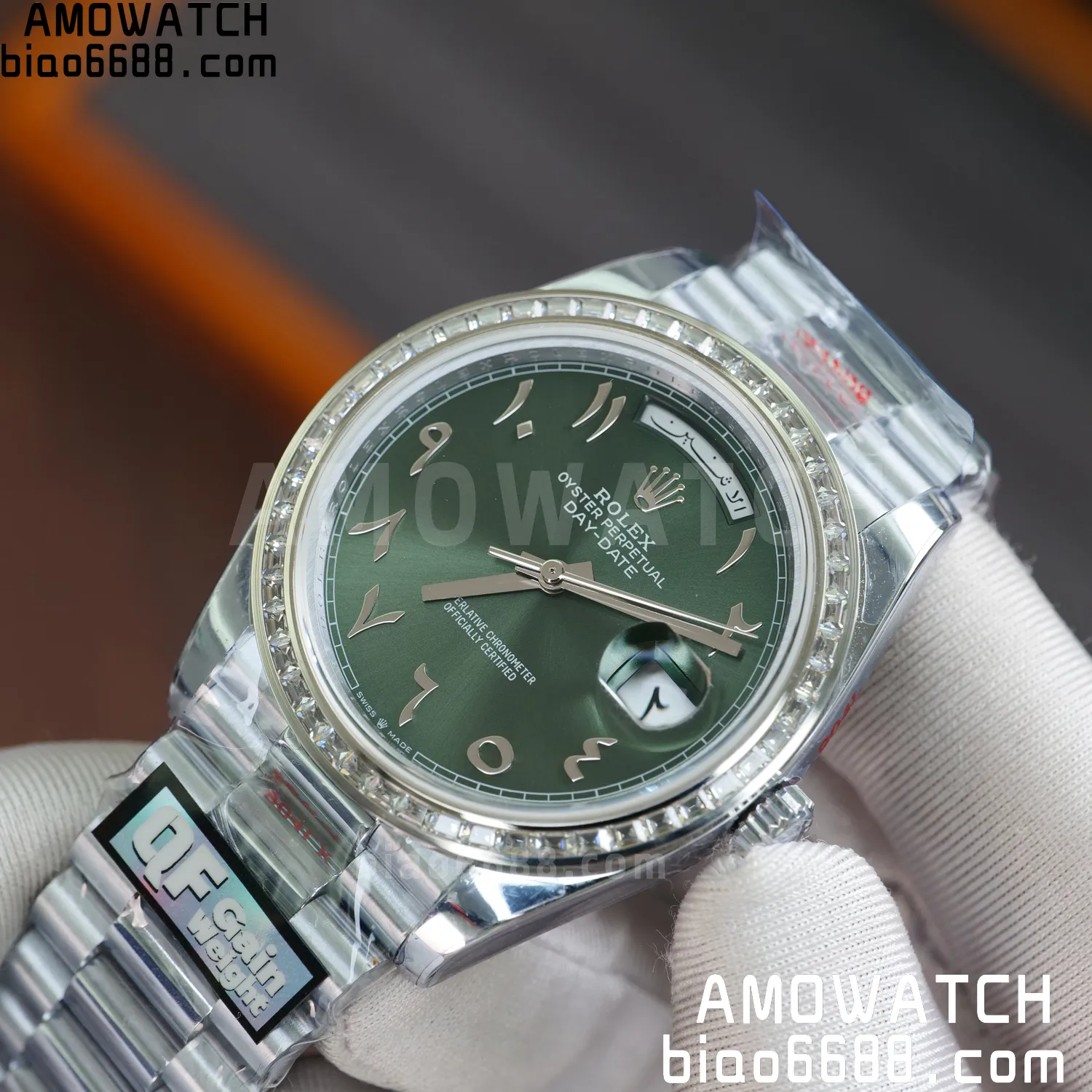 Rolex DayDate 228396 40mm QF 1:1 Best Edition Ice Green Roman Dial Diamond Bezel V6(Tungsten Heavy Version) 80 fbb9e8167edaa17 AMO Watch