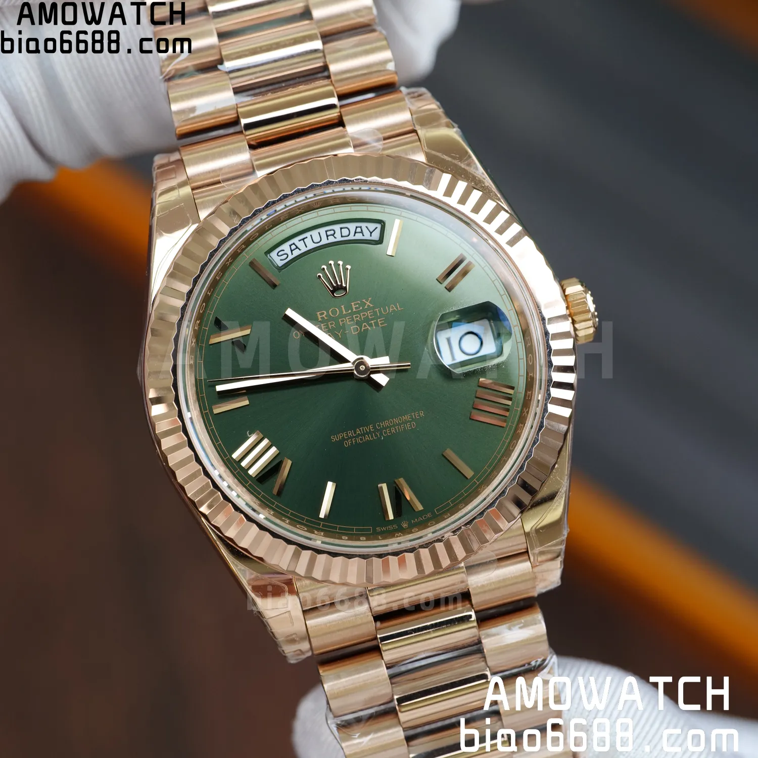 Rolex DayDate 228235 RG 40mm VSF 1:1 Best Edition Green Roman Dial Fluted Bezel 3255 76 fcc51220ee04445 阿默表行AmoWatch
