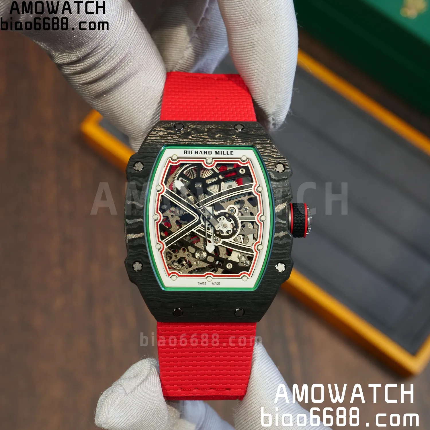 RICHARD MILLE RM67-02 Black NTPT Best Edition Italy Dial on Red Nylon strap CRMA7 Clone V9 80 fcd43edd3db6dbc AMO Watch