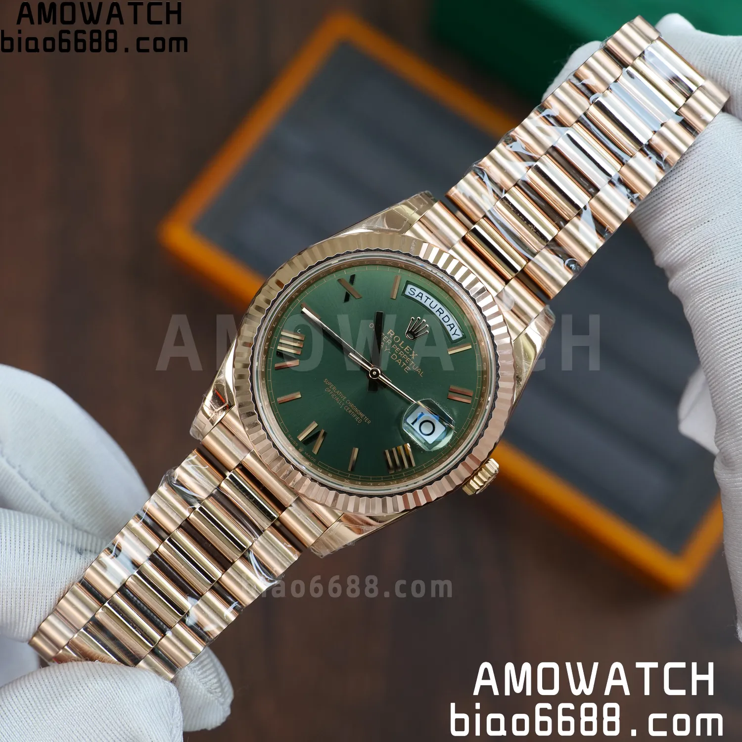 Rolex DayDate 228235 RG 40mm VSF 1:1 Best Edition Green Roman Dial Fluted Bezel 3255 63 ff13c53c68a77af 阿默表行AmoWatch