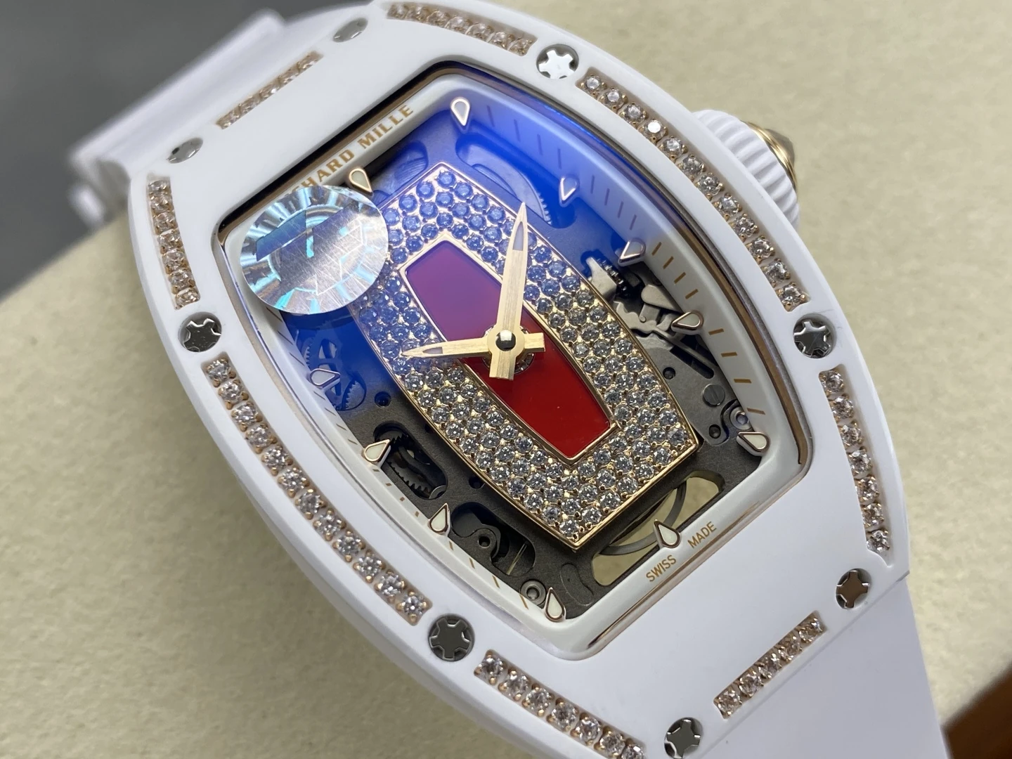 RICHARD MILLE RM07 Ladies White Ceramic Diamonds Bezel ZF 1:1 Best Edition Red Dial on White Rubber Strap CRMA2 Clone 27 0706102a81f6cfc 2 AMO Watch