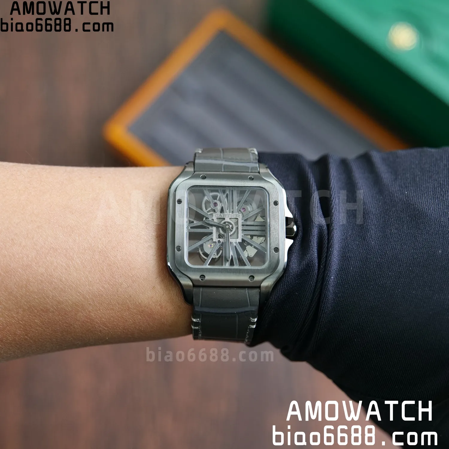 Cartier Santos Skeleton PVD RICH 1:1 Best Edition Skeleton Dial on Gray Leather Strap 9612MC Super Clone 98 0bce7eb8a0c25ed AMO Watch