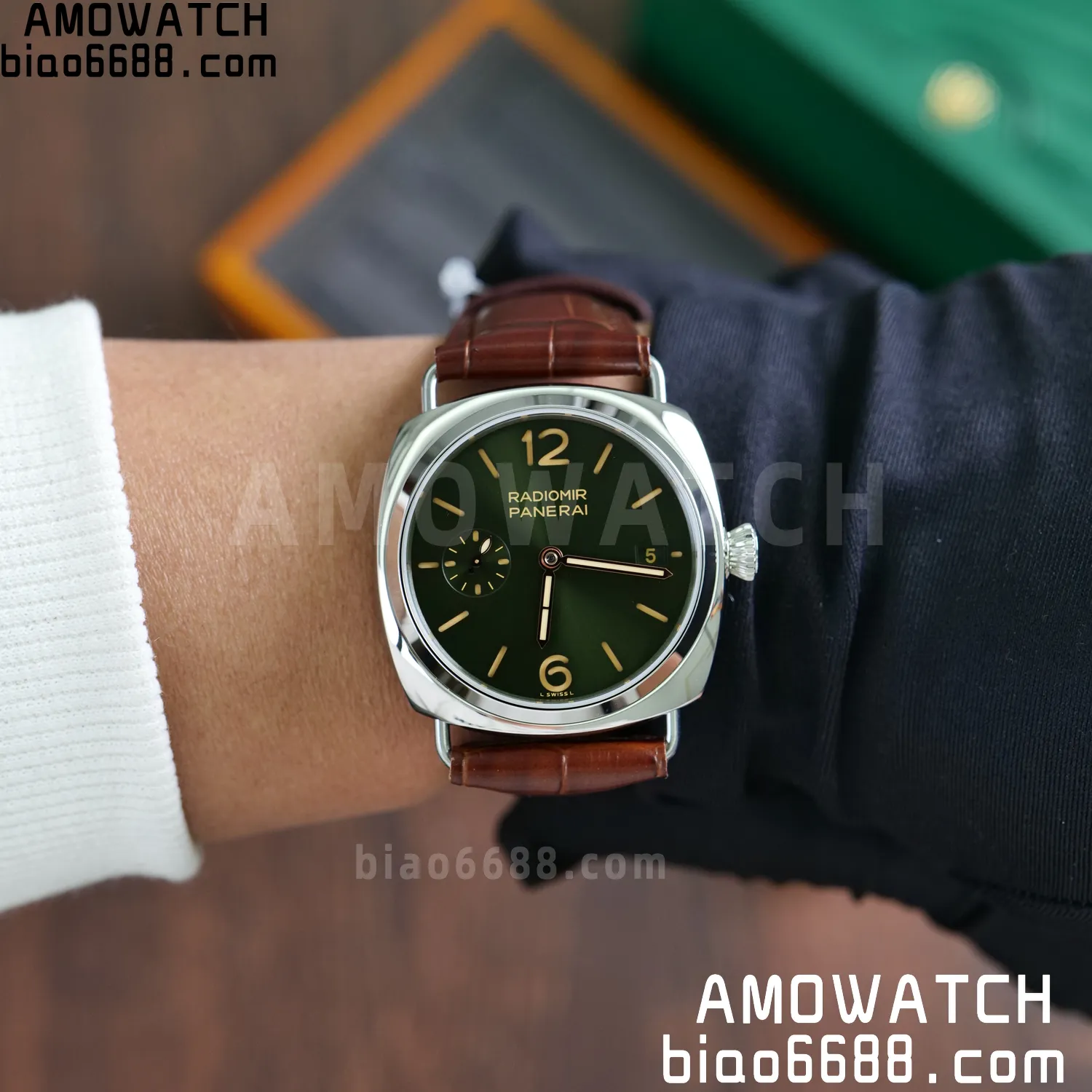 Panerai PAM1386 Y Radiomir TTF 1:1 Best Edition Green Dial on Brown Leather Strap P900 85 1348870f3a44336 AMO Watch
