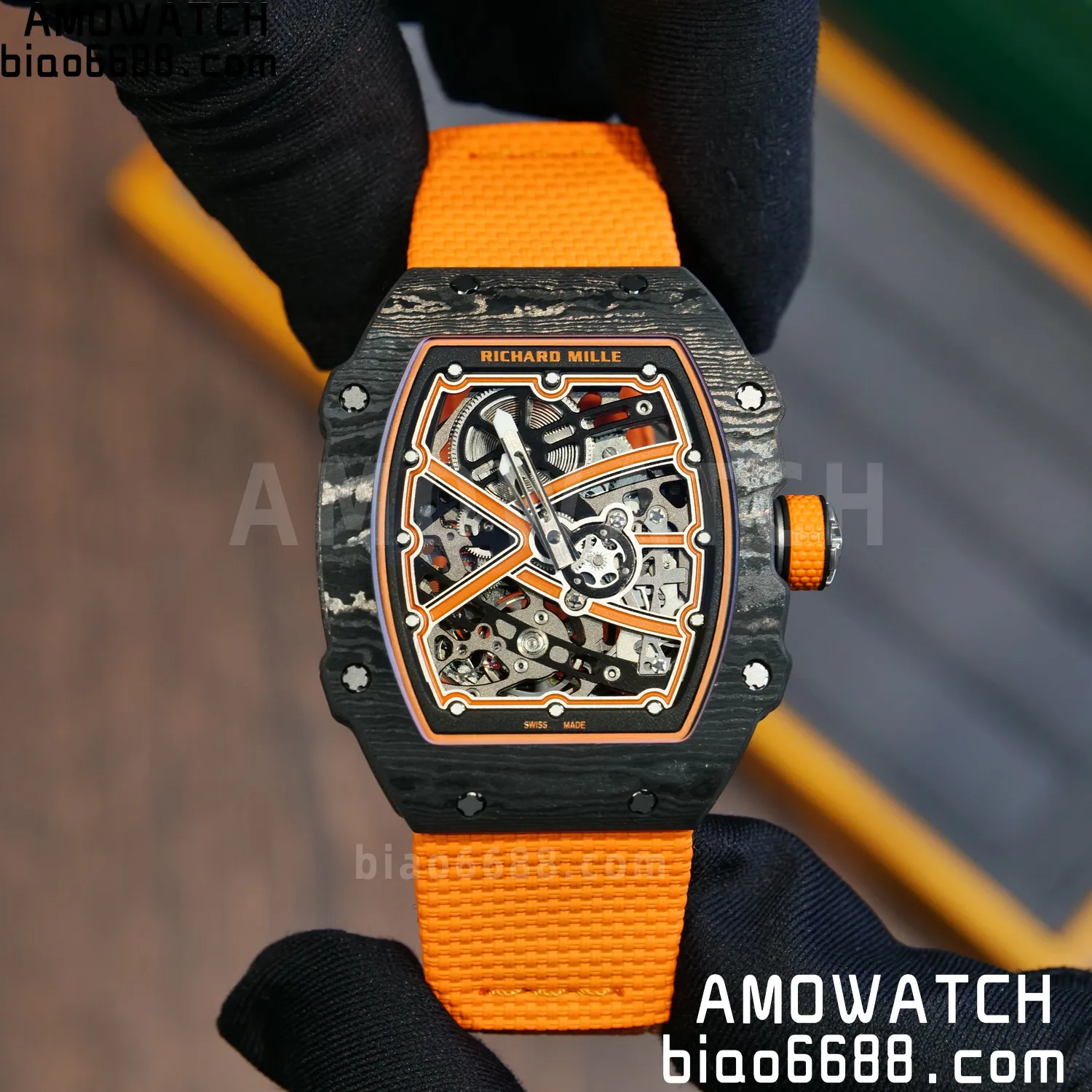 RICHARD MILLE RM67-02 Black NTPT Best Edition McLaren Dial on Orange Nylon strap CRMA7 Clone V9 68 27f978a70a1cbe0 AMO Watch