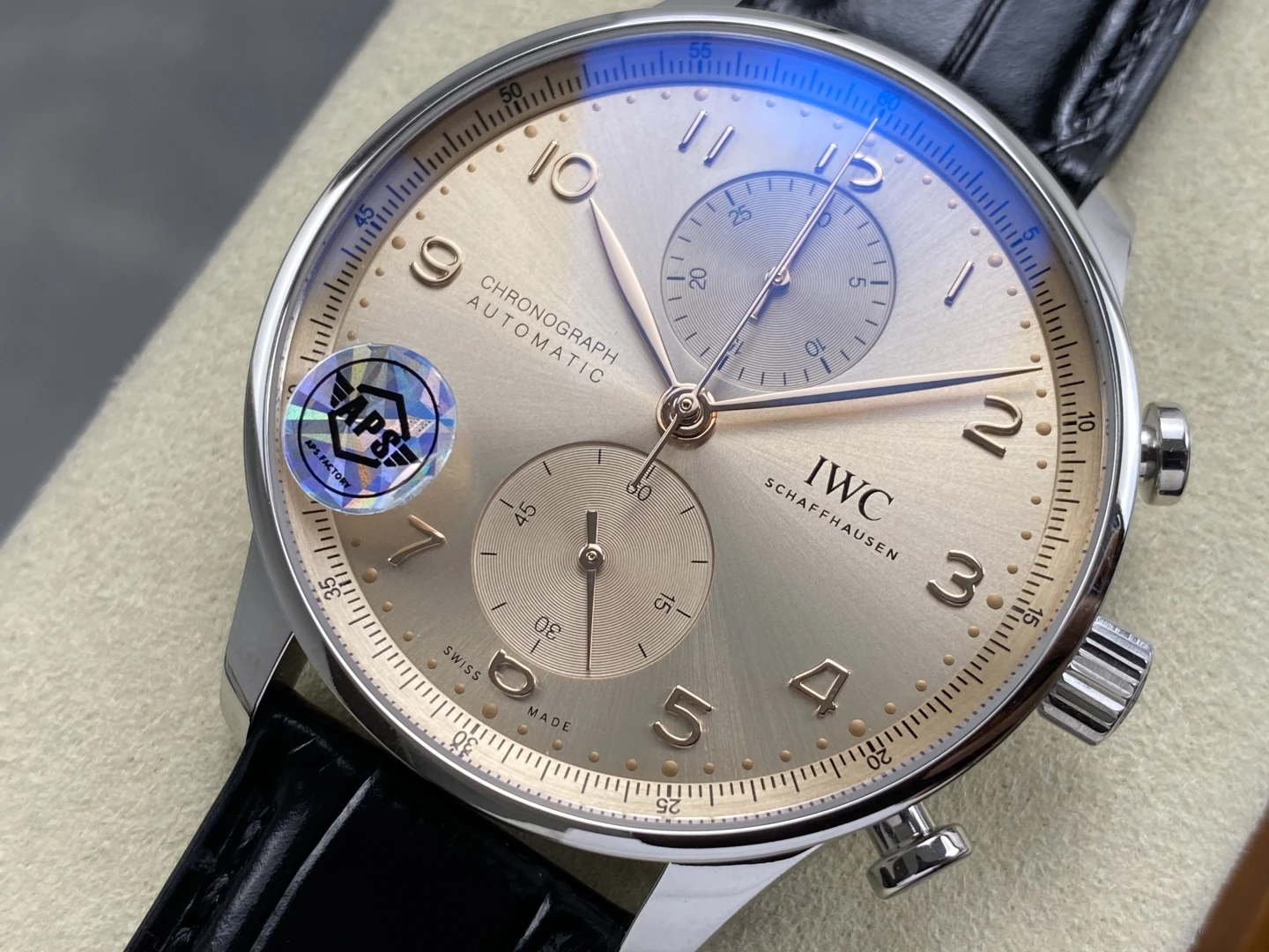 IWC Portuguese Chrono IW371624 SS APSF 1:1 Best Edition RG Dial on Black Leather Strap SA69385 Super Clone 28 298f6d514f4cc88 1 AMO Watch