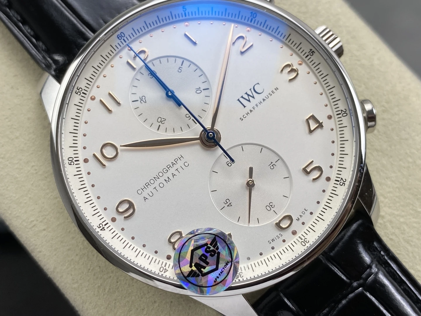 IWC Portuguese Chrono IW371604 SS APSF 1:1 Best Edition White Dial RG Markers on Black Leather Strap SA69385 Super Clone 28 298f6d514f4cc88 AMO Watch