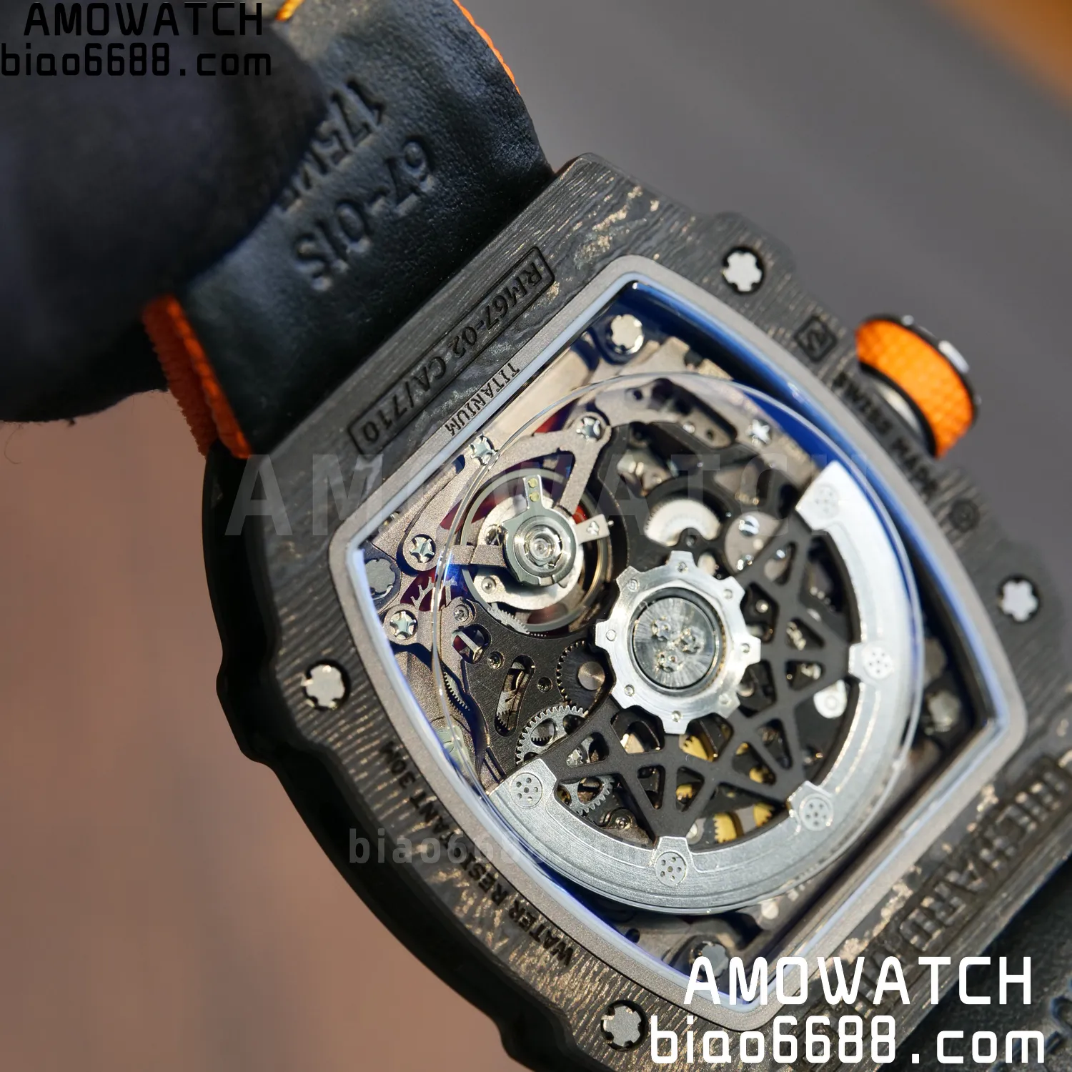 RICHARD MILLE RM67-02 Black NTPT Best Edition McLaren Dial on Orange Nylon strap CRMA7 Clone V9 85 2b3719249299727 AMO Watch