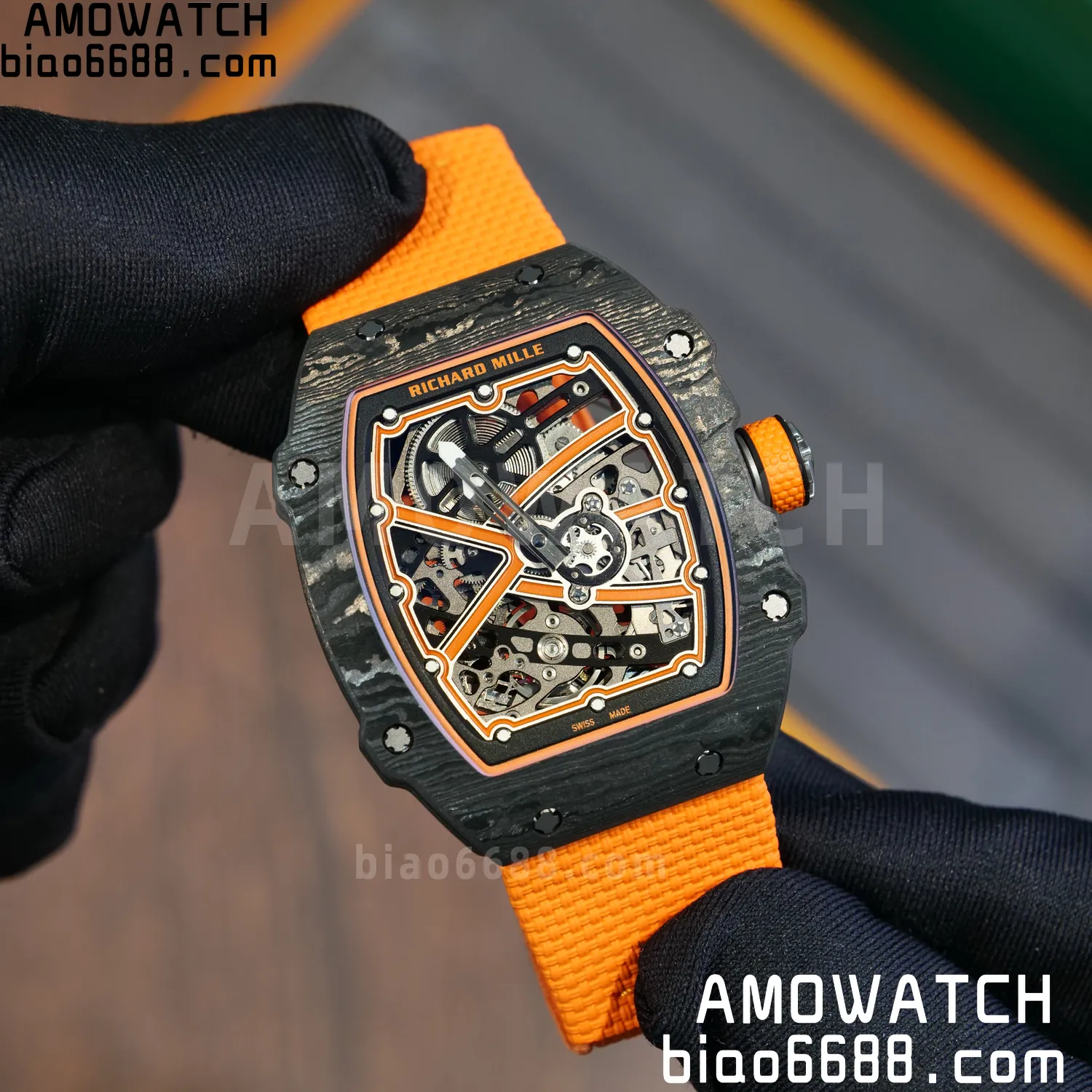 RICHARD MILLE RM67-02 Black NTPT Best Edition McLaren Dial on Orange Nylon strap CRMA7 Clone V9 64 3d881bae335c1a0 AMO Watch
