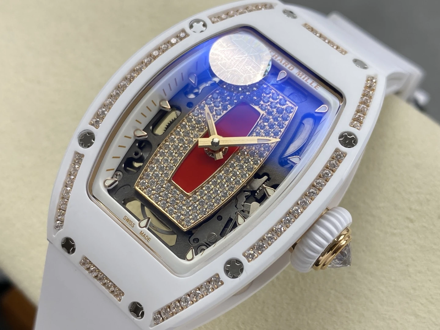 RICHARD MILLE RM07 Ladies White Ceramic Diamonds Bezel ZF 1:1 Best Edition Red Dial on White Rubber Strap CRMA2 Clone 26 4c98150e6398f17 2 AMO Watch