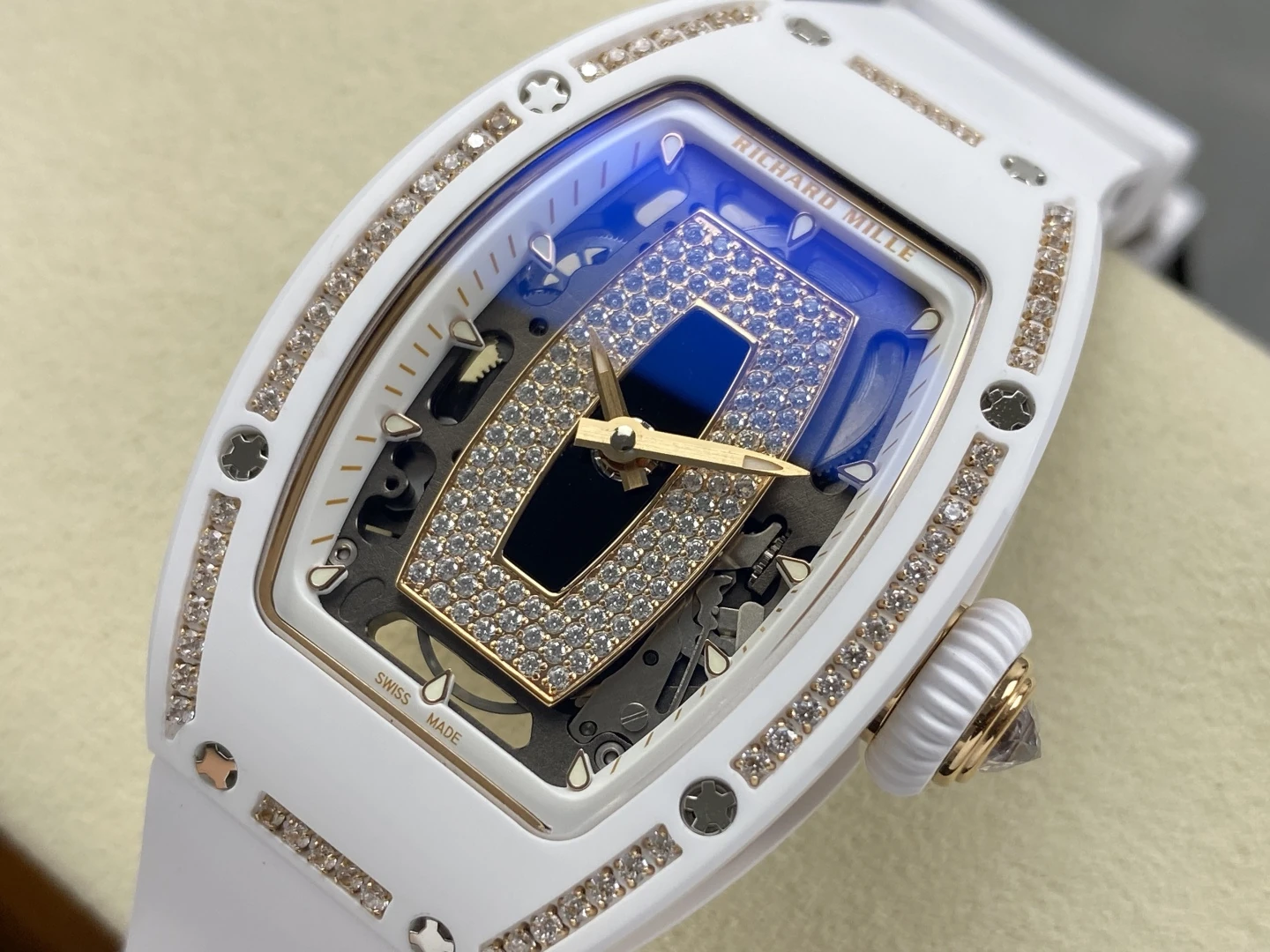 RICHARD MILLE RM07 Ladies White Ceramic Diamonds Bezel ZF 1:1 Best Edition Black Dial on White Rubber Strap CRMA2 Clone 36 4c98150e6398f17 AMO Watch