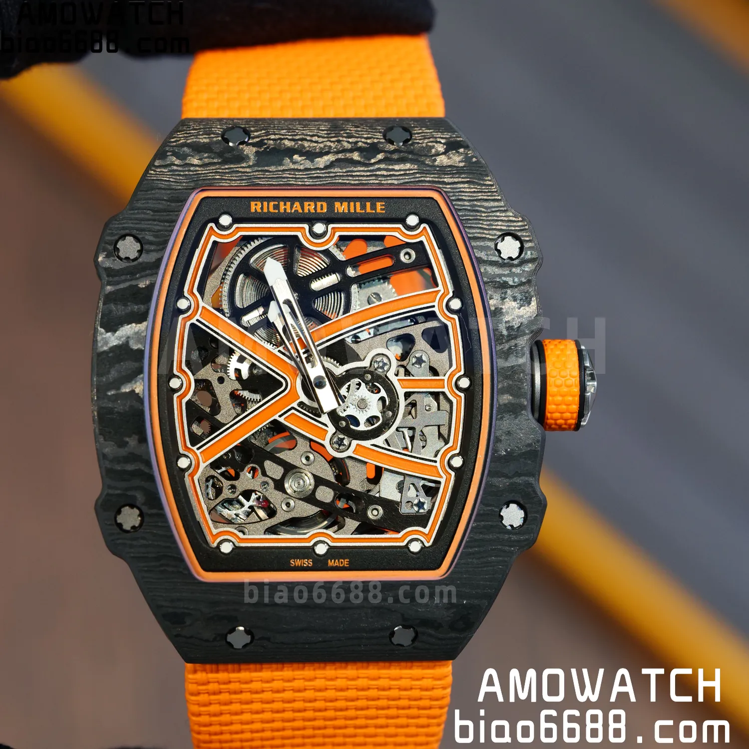 RICHARD MILLE RM67-02 Black NTPT Best Edition McLaren Dial on Orange Nylon strap CRMA7 Clone V9 69 584b2c5bd8178dc AMO Watch