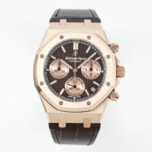 AP Royal Oak Chrono 26240 RG DDF 1:1 Best Edition Blue/RG  Dial on Brown Leather Strap DD4401 Super Clone Weight (SW Dial)