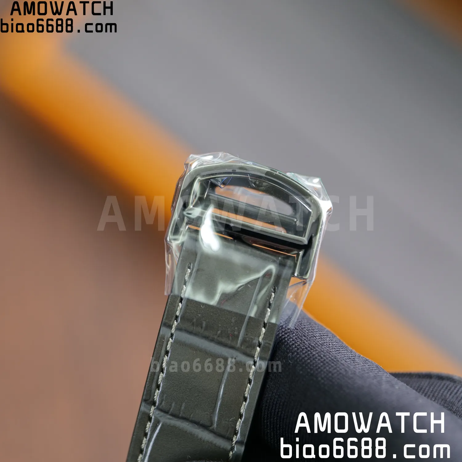 Cartier Santos Skeleton PVD RICH 1:1 Best Edition Skeleton Dial on Gray Leather Strap 9612MC Super Clone 96 74b42e653a5bca1 AMO Watch